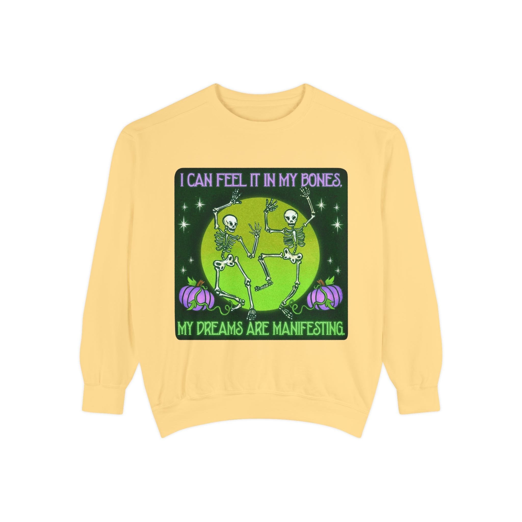 Spooky Manifesting Sweatshirt, Unisex Skeleton Pullover, Halloween Apparel, Cozy Fall Fashion, Casual Trendy Top, Unique Gift - Metamorphosis Creations