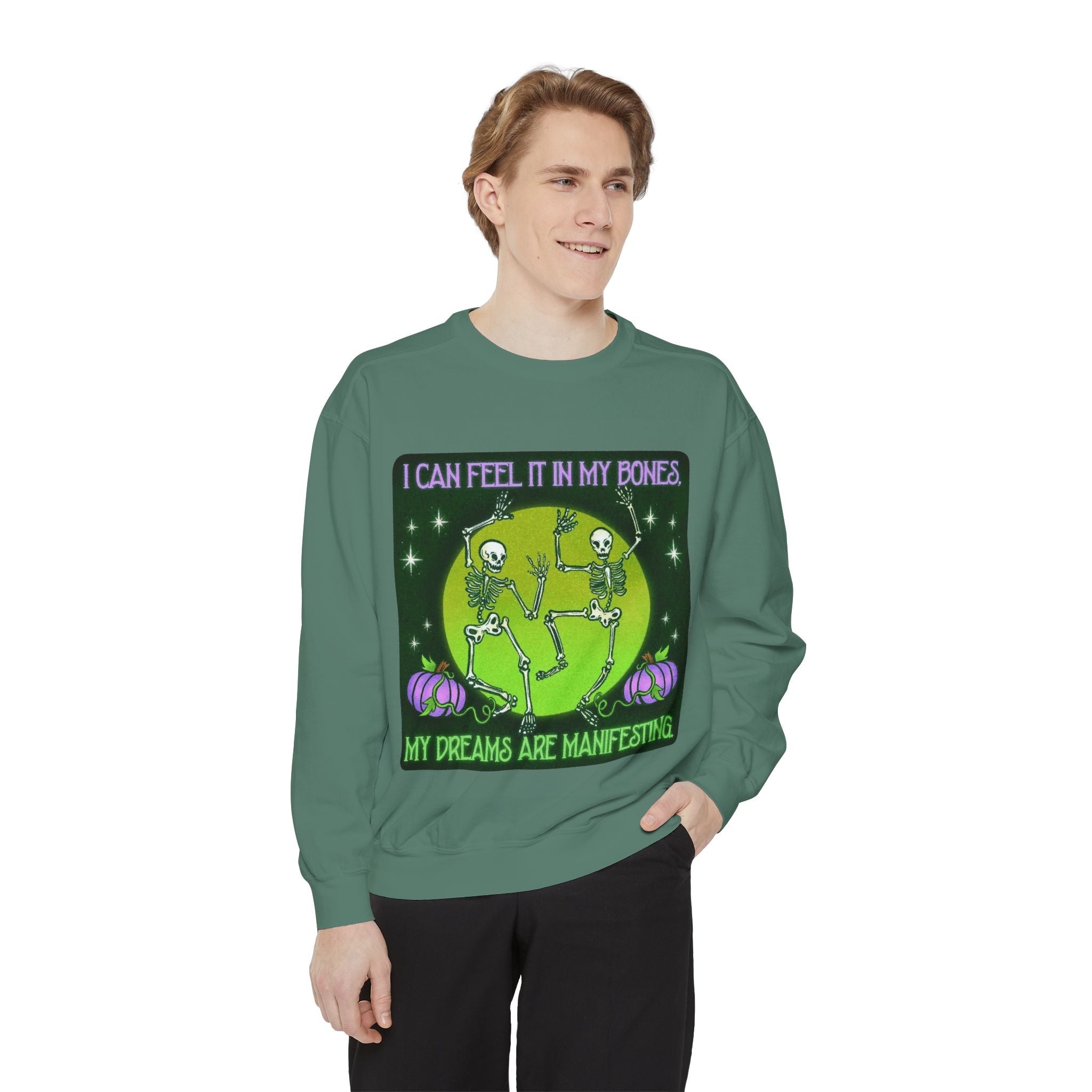 Spooky Manifesting Sweatshirt, Unisex Skeleton Pullover, Halloween Apparel, Cozy Fall Fashion, Casual Trendy Top, Unique Gift - Metamorphosis Creations
