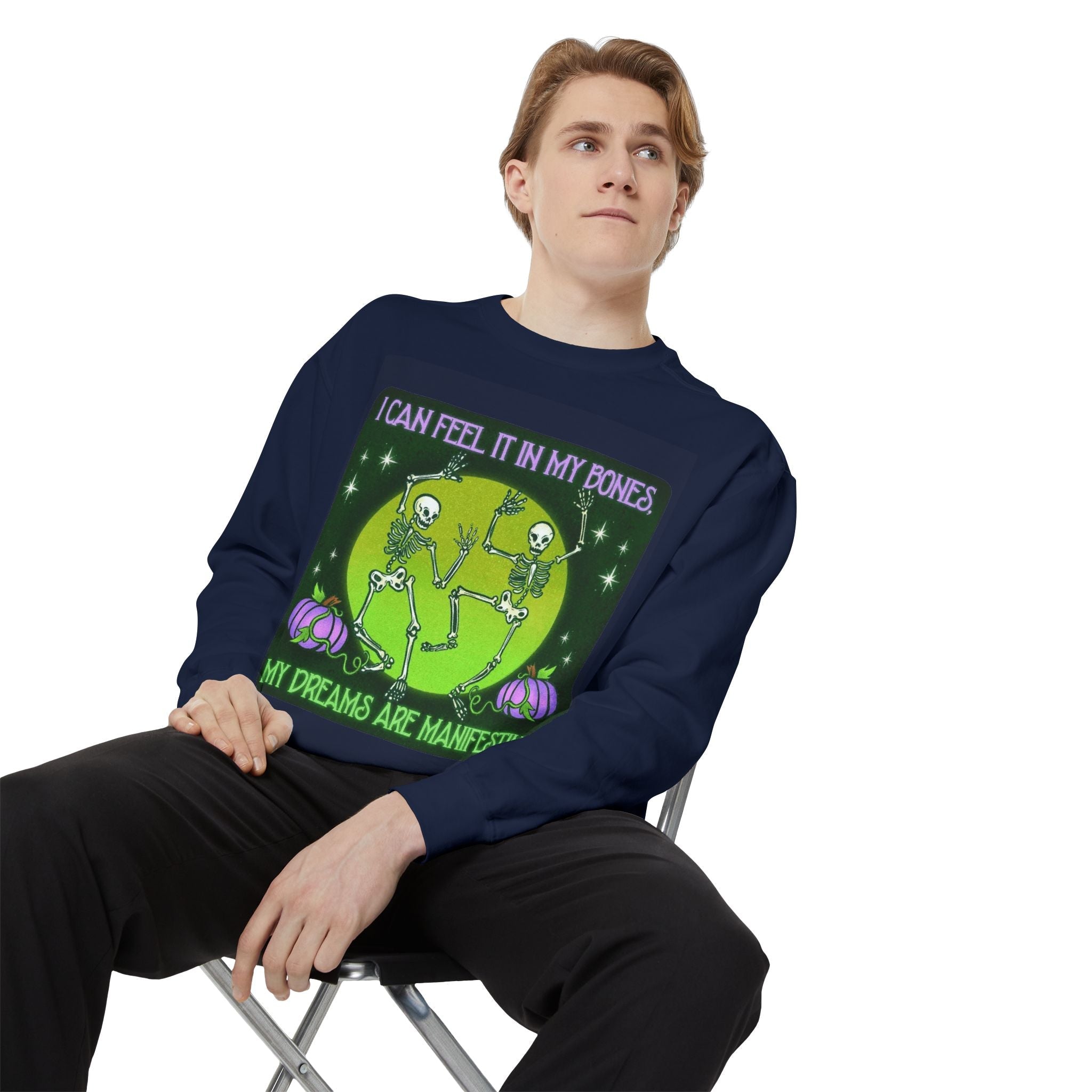 Spooky Manifesting Sweatshirt, Unisex Skeleton Pullover, Halloween Apparel, Cozy Fall Fashion, Casual Trendy Top, Unique Gift - Metamorphosis Creations