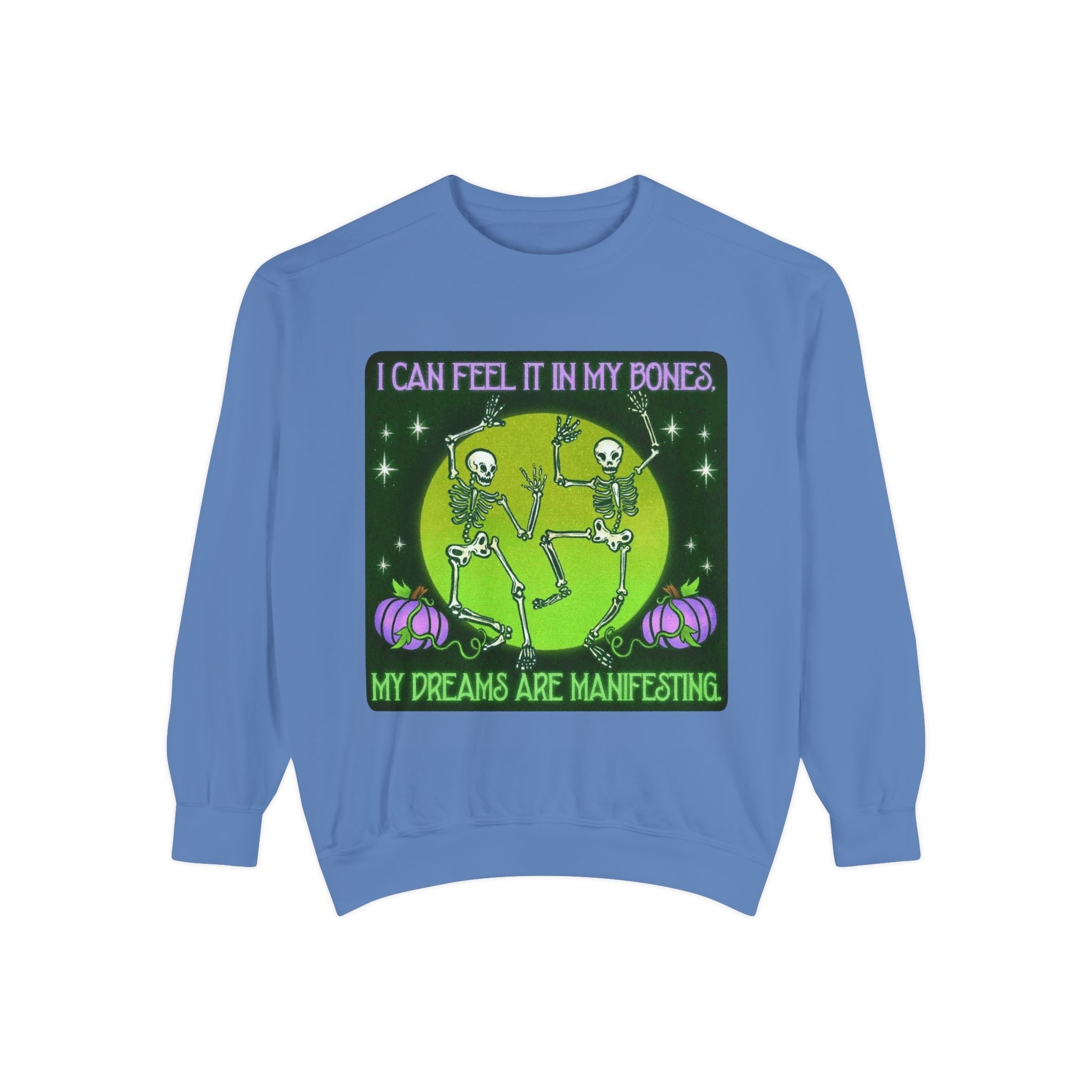 Spooky Manifesting Sweatshirt, Unisex Skeleton Pullover, Halloween Apparel, Cozy Fall Fashion, Casual Trendy Top, Unique Gift - Metamorphosis Creations