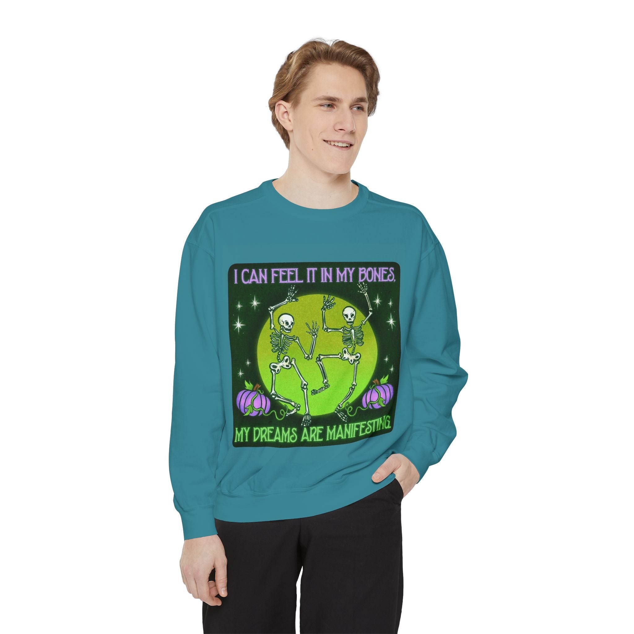 Spooky Manifesting Sweatshirt, Unisex Skeleton Pullover, Halloween Apparel, Cozy Fall Fashion, Casual Trendy Top, Unique Gift - Metamorphosis Creations