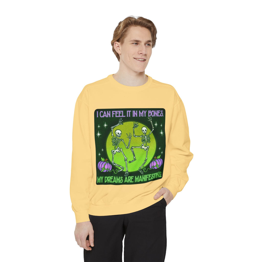 Spooky Manifesting Sweatshirt, Unisex Skeleton Pullover, Halloween Apparel, Cozy Fall Fashion, Casual Trendy Top, Unique Gift - Metamorphosis Creations