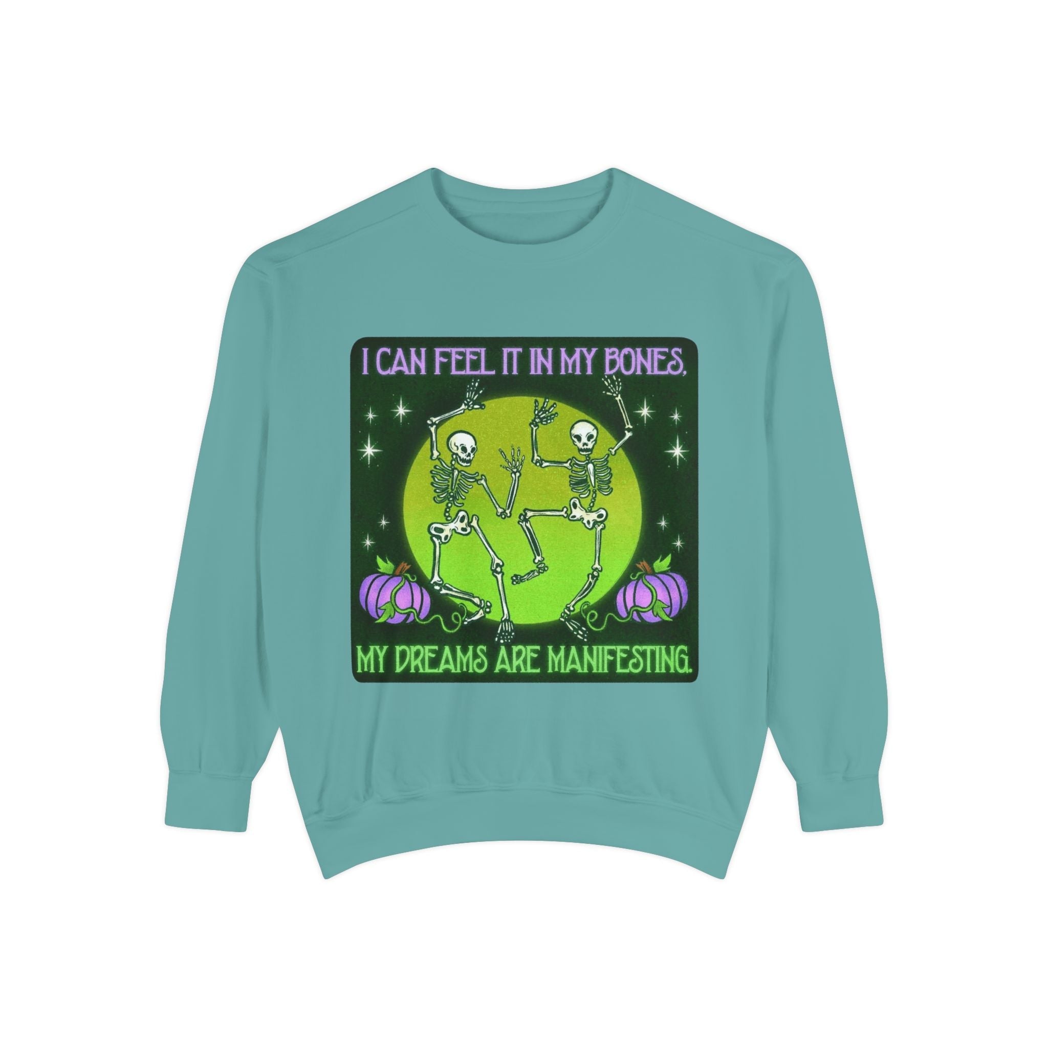 Spooky Manifesting Sweatshirt, Unisex Skeleton Pullover, Halloween Apparel, Cozy Fall Fashion, Casual Trendy Top, Unique Gift - Metamorphosis Creations