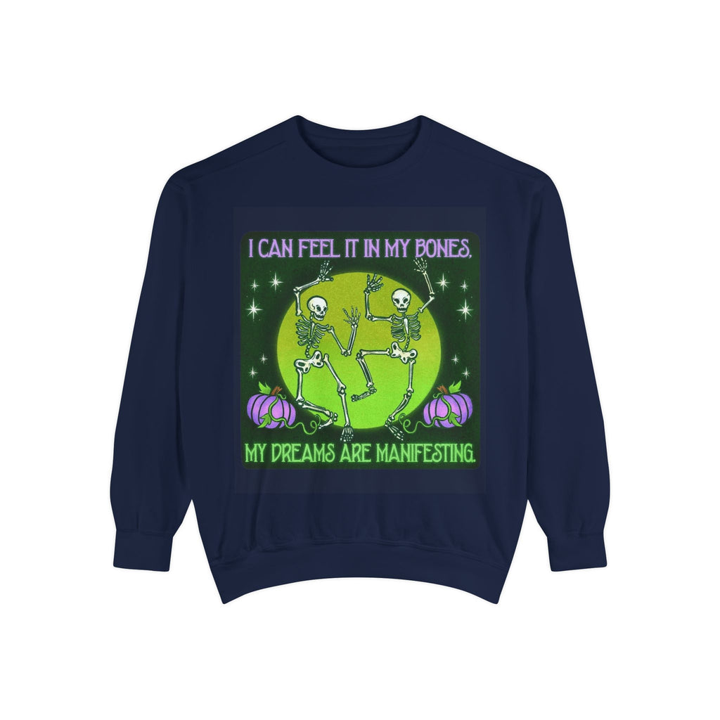 Spooky Manifesting Sweatshirt, Unisex Skeleton Pullover, Halloween Apparel, Cozy Fall Fashion, Casual Trendy Top, Unique Gift - Metamorphosis Creations