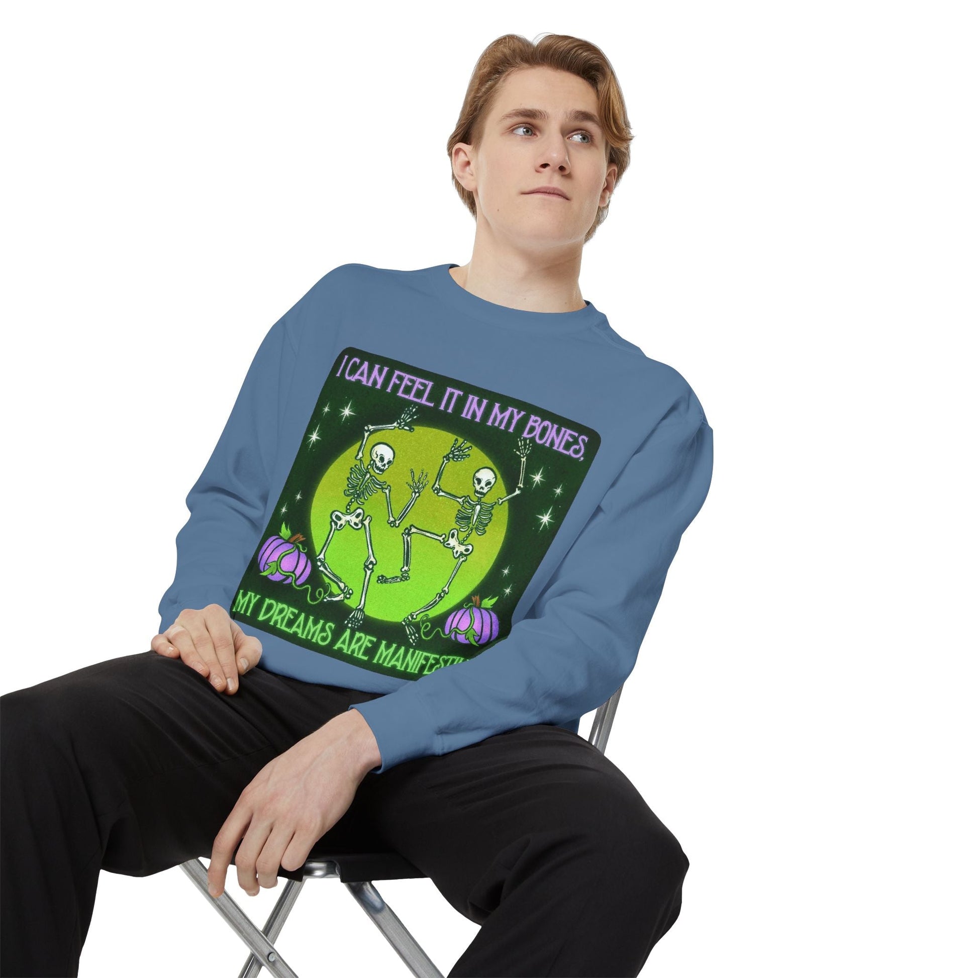 Spooky Manifesting Sweatshirt, Unisex Skeleton Pullover, Halloween Apparel, Cozy Fall Fashion, Casual Trendy Top, Unique Gift - Metamorphosis Creations