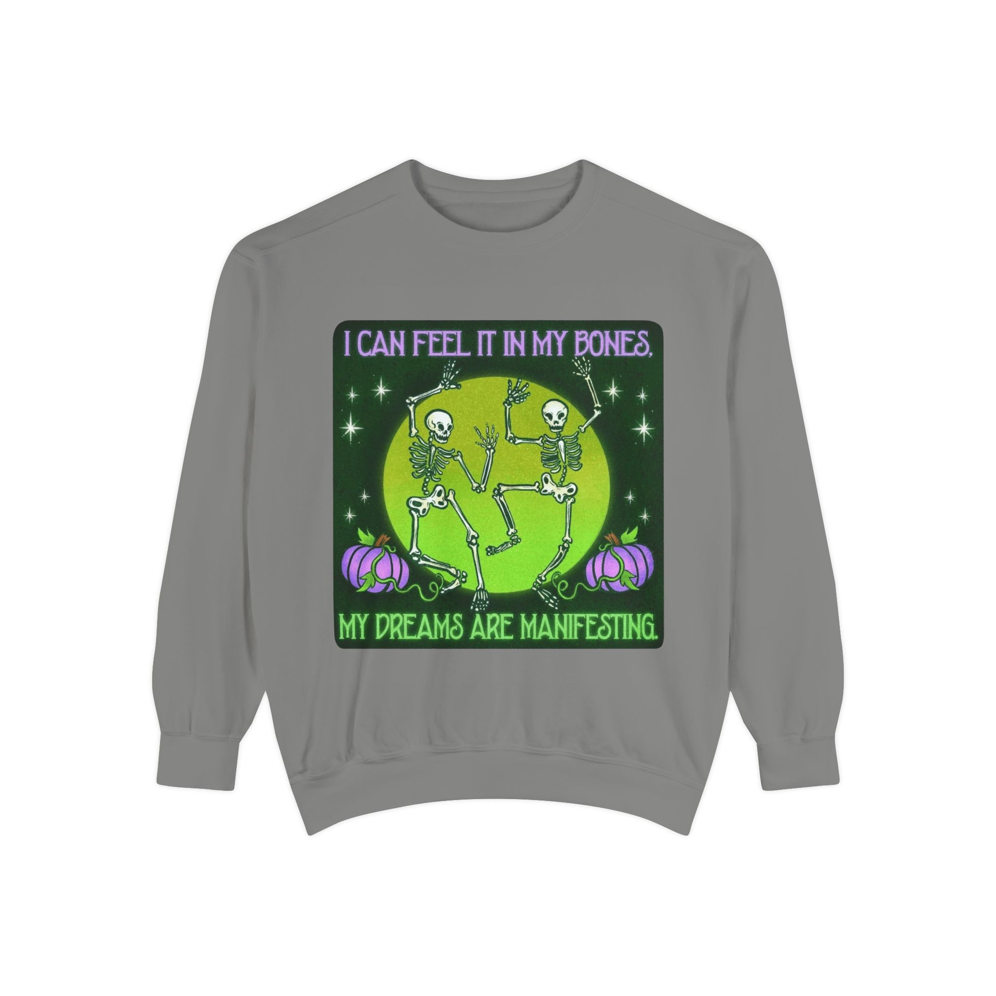Spooky Manifesting Sweatshirt, Unisex Skeleton Pullover, Halloween Apparel, Cozy Fall Fashion, Casual Trendy Top, Unique Gift - Metamorphosis Creations