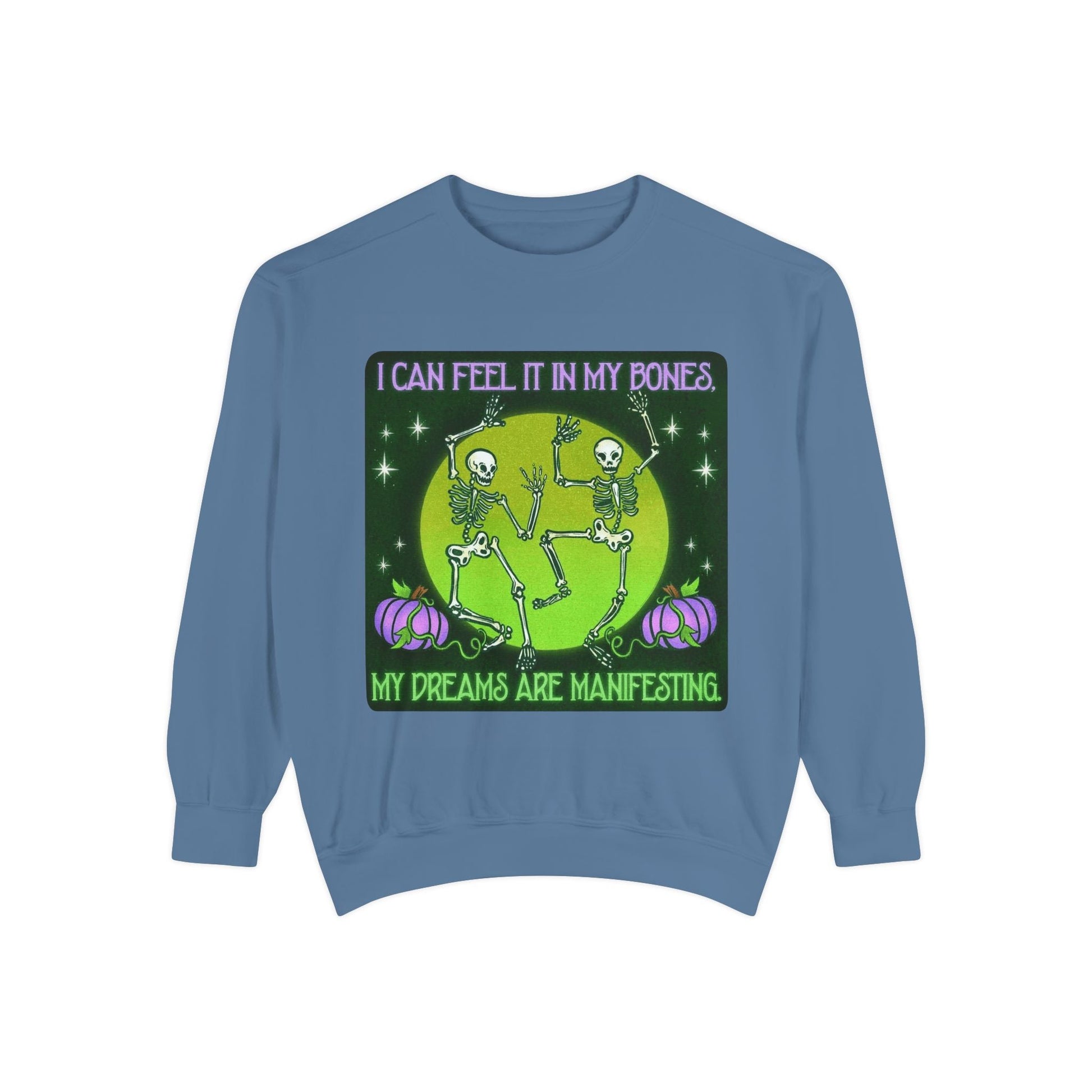 Spooky Manifesting Sweatshirt, Unisex Skeleton Pullover, Halloween Apparel, Cozy Fall Fashion, Casual Trendy Top, Unique Gift - Metamorphosis Creations