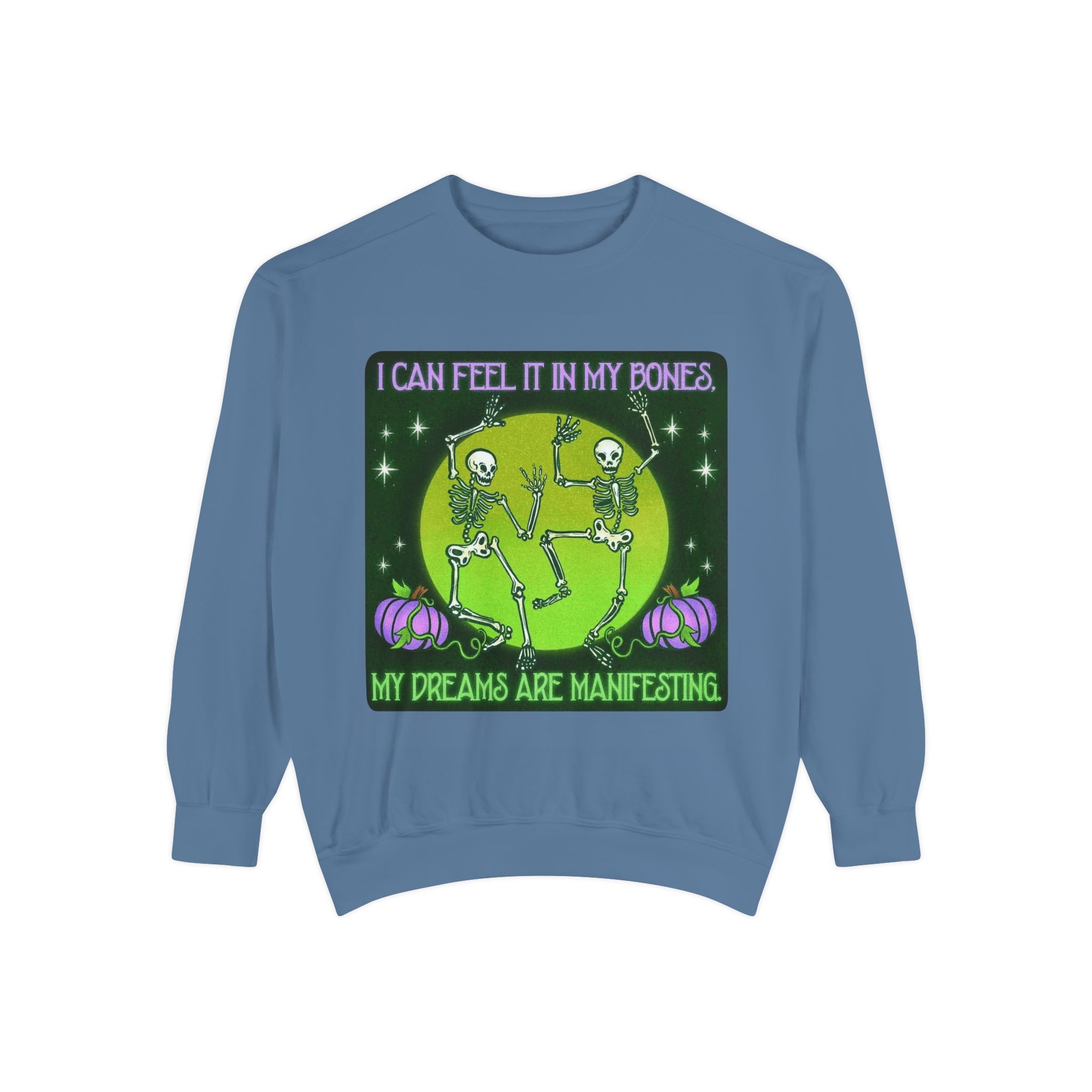 Spooky Manifesting Sweatshirt, Unisex Skeleton Pullover, Halloween Apparel, Cozy Fall Fashion, Casual Trendy Top, Unique Gift - Metamorphosis Creations