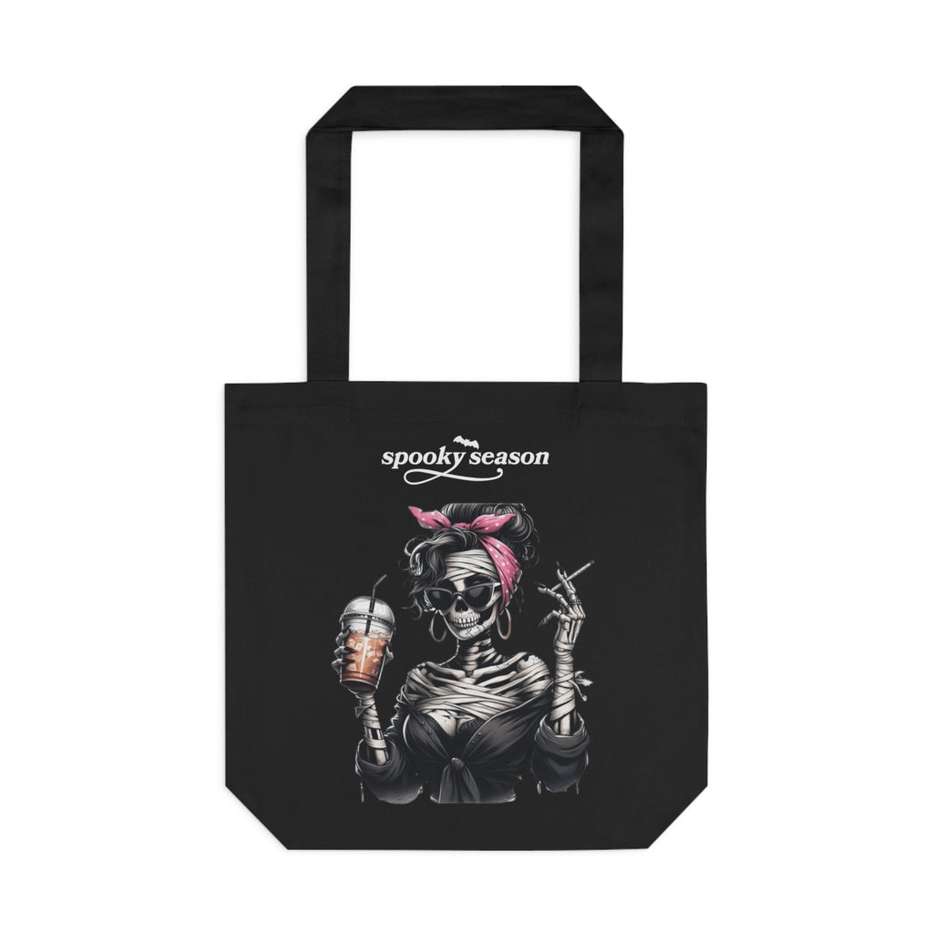 Spooky Season Cotton Tote Bag, Halloween Tote, Skull Tote, Eco - Friendly Bag, Gothic Style, Perfect for Trick or Treating - Metamorphosis Creations