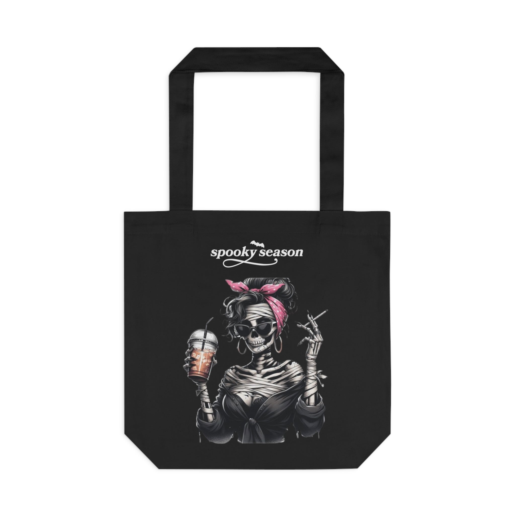 Spooky Season Cotton Tote Bag, Halloween Tote, Skull Tote, Eco - Friendly Bag, Gothic Style, Perfect for Trick or Treating - Metamorphosis Creations
