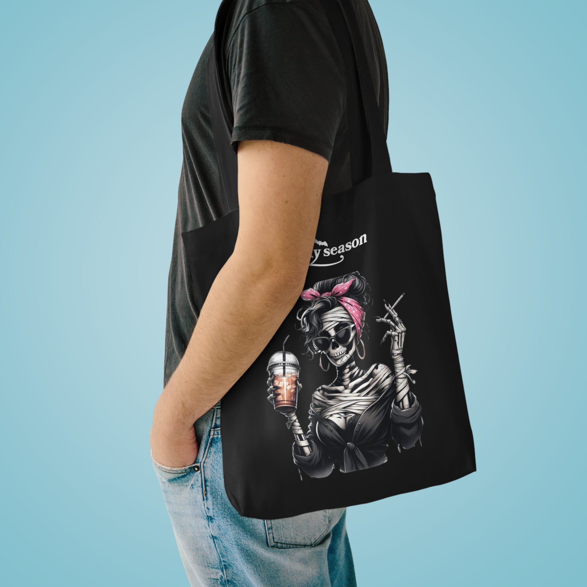 Spooky Season Cotton Tote Bag, Halloween Tote, Skull Tote, Eco - Friendly Bag, Gothic Style, Perfect for Trick or Treating - Metamorphosis Creations