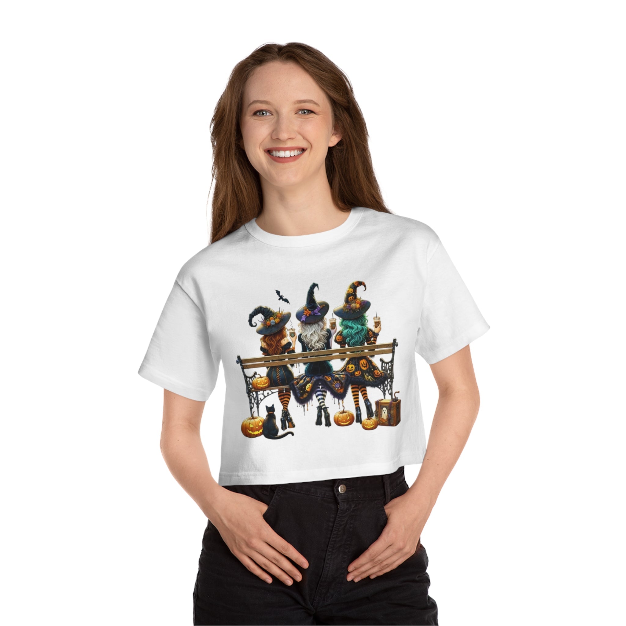 Spooky & Stylish Halloween Cropped Halloween T-Shirt for Women, Festive Witch Design, Casual Halloween Wear, Spooky Season Top, Perfect for Halloween Parties - Metamorphosis Creations