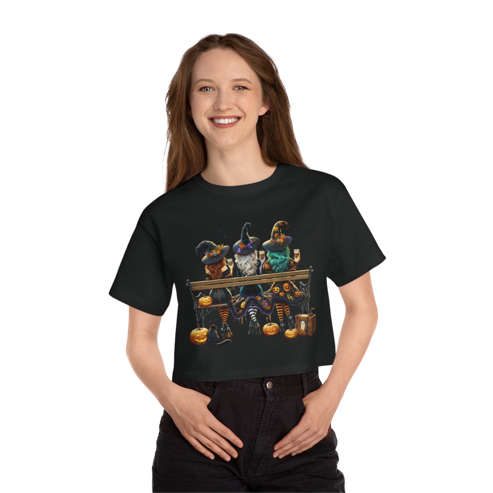 Spooky & Stylish Halloween Cropped Halloween T-Shirt for Women, Festive Witch Design, Casual Halloween Wear, Spooky Season Top, Perfect for Halloween Parties - Metamorphosis Creations
