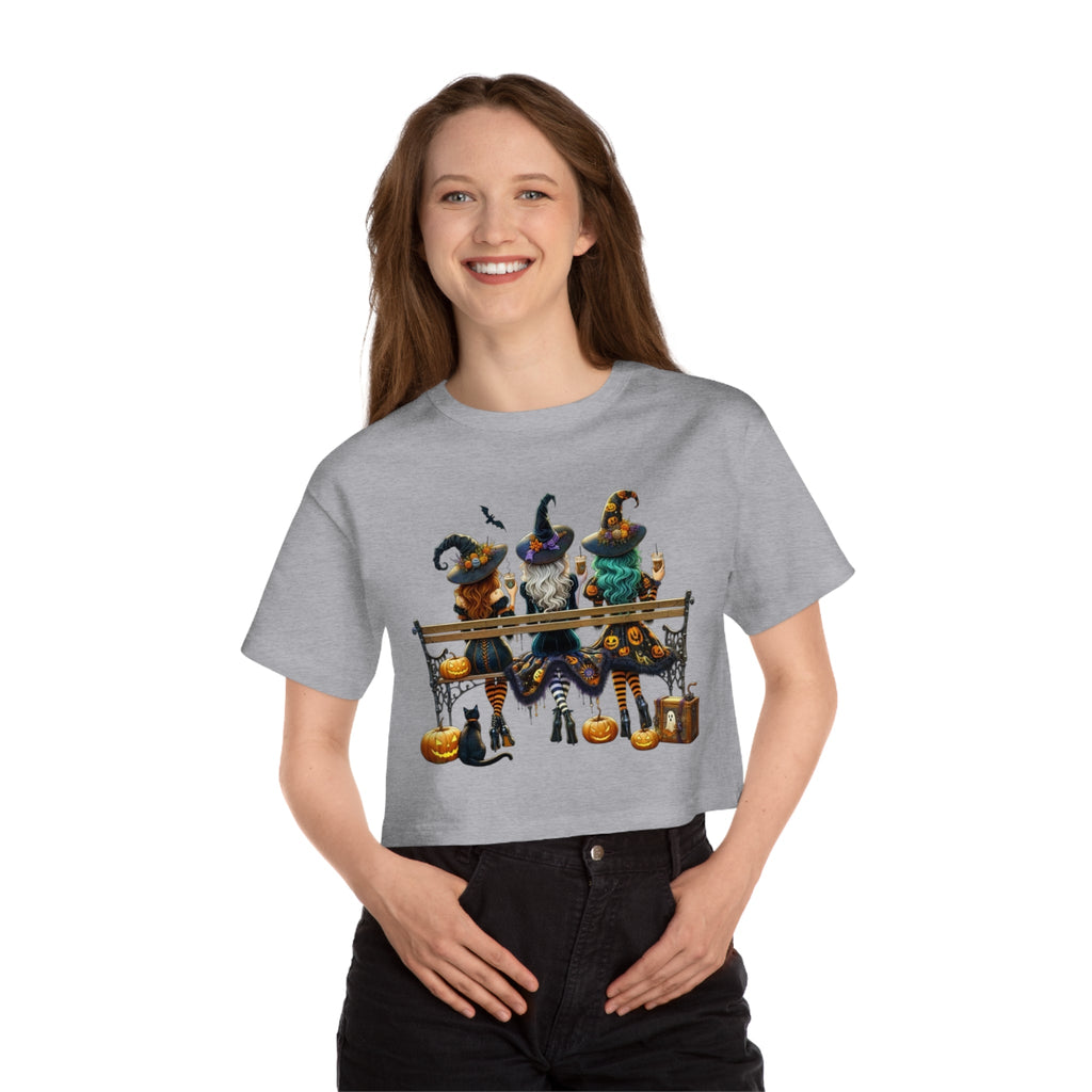 Spooky & Stylish Halloween Cropped Halloween T-Shirt for Women, Festive Witch Design, Casual Halloween Wear, Spooky Season Top, Perfect for Halloween Parties - Metamorphosis Creations