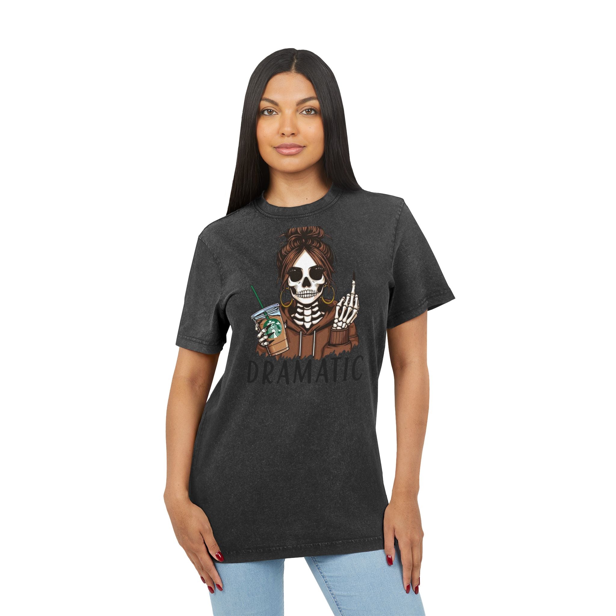 Spooky & Stylish Halloween T-Shirt – Limited Edition Dramatic Skeleton Acid Washed Tee, Vintage Graphic Shirt, Skull T-Shirt for Halloween, Boho Style Top, Casual Wear for Every Day - Metamorphosis Creations