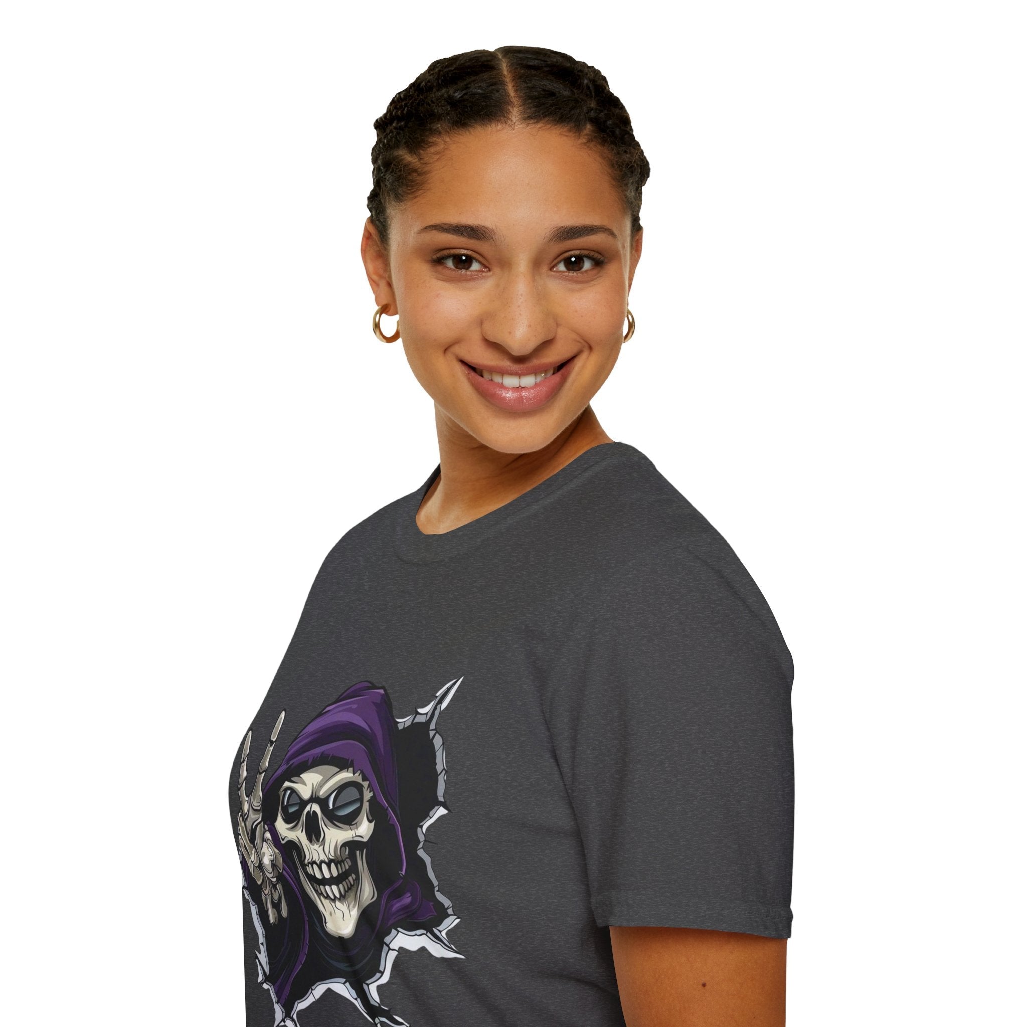 Spooky & Stylish Halloween T-Shirt – Limited Edition Rebellious Skull Graphic Tee, Unisex T-Shirt for Halloween, Festival Wear, Alternative Clothing, Edgy Casual Style - Metamorphosis Creations