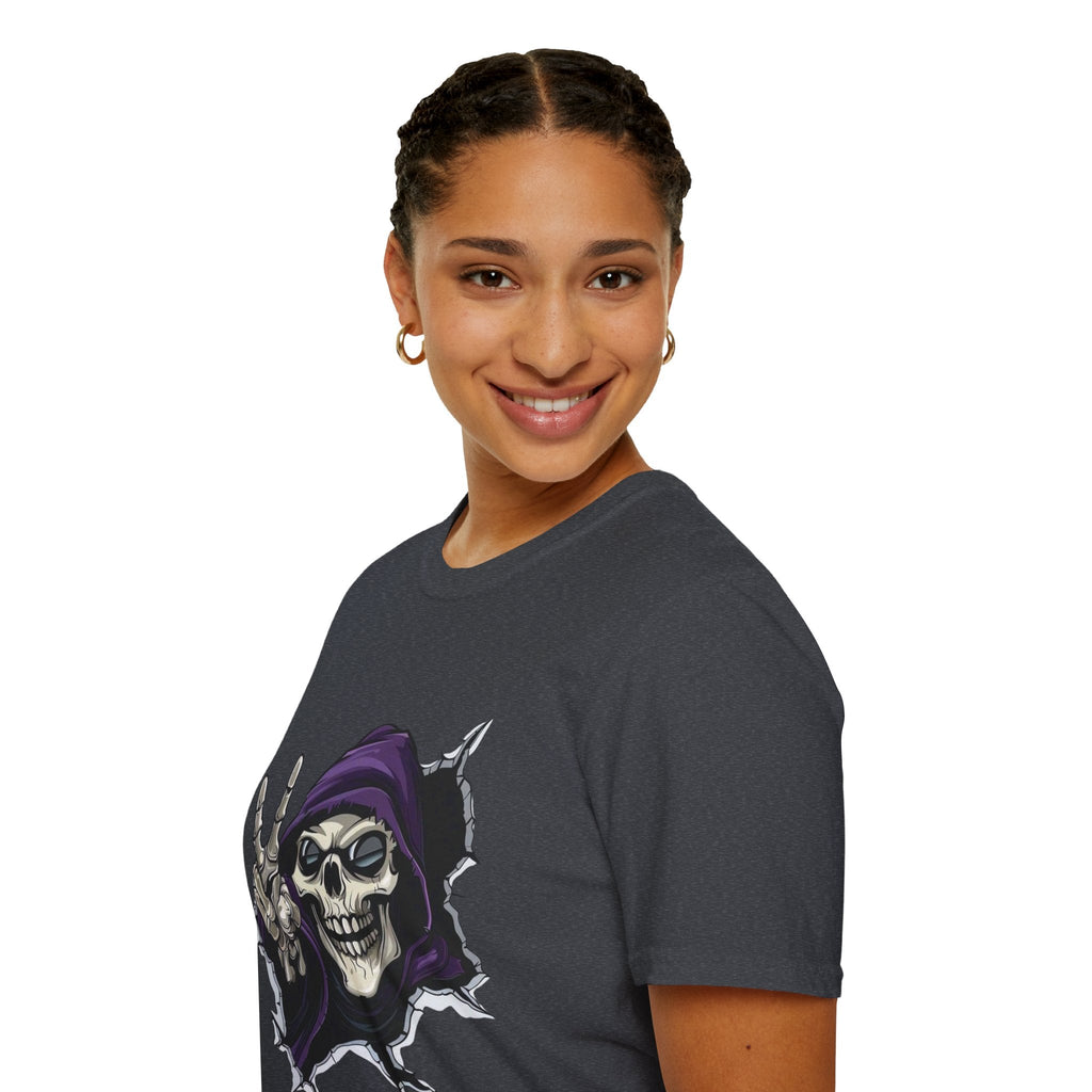 Spooky & Stylish Halloween T-Shirt – Limited Edition Rebellious Skull Graphic Tee, Unisex T-Shirt for Halloween, Festival Wear, Alternative Clothing, Edgy Casual Style - Metamorphosis Creations