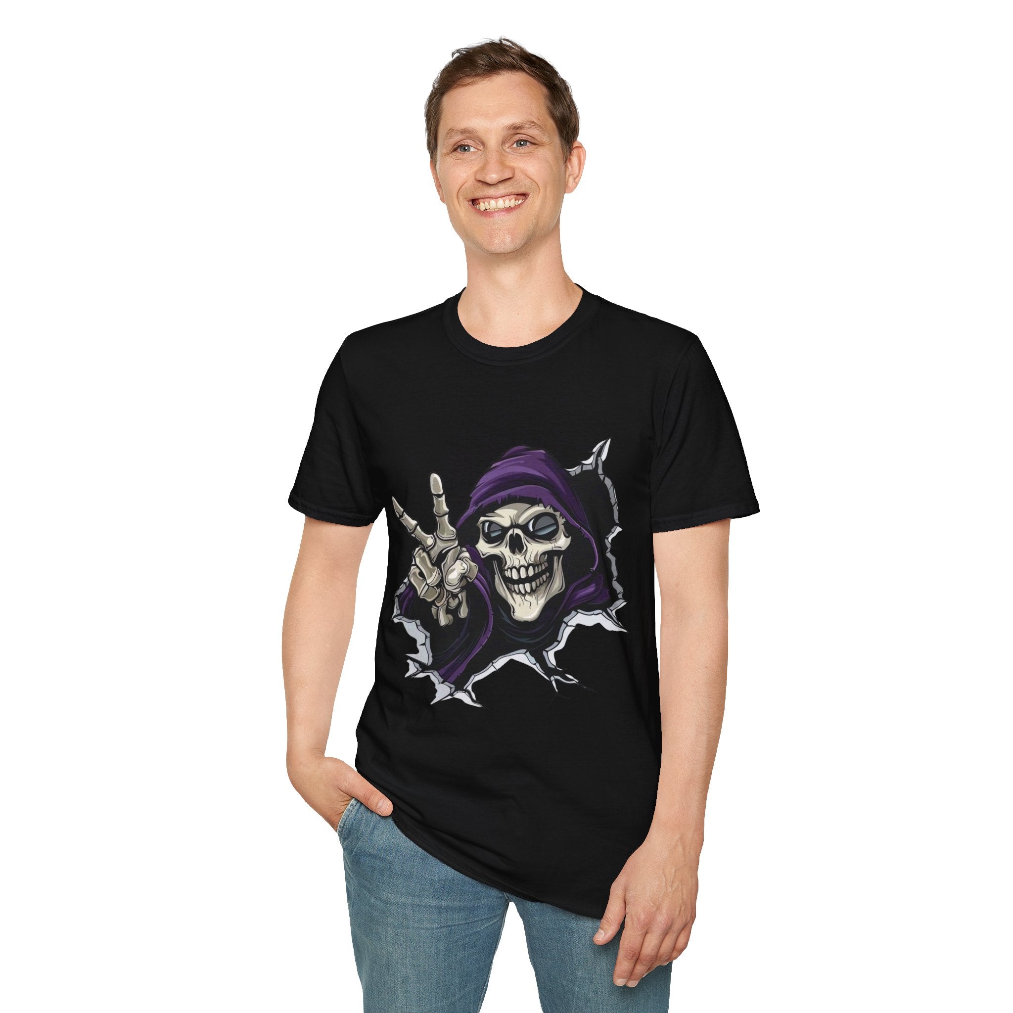 Spooky & Stylish Halloween T-Shirt – Limited Edition Rebellious Skull Graphic Tee, Unisex T-Shirt for Halloween, Festival Wear, Alternative Clothing, Edgy Casual Style - Metamorphosis Creations