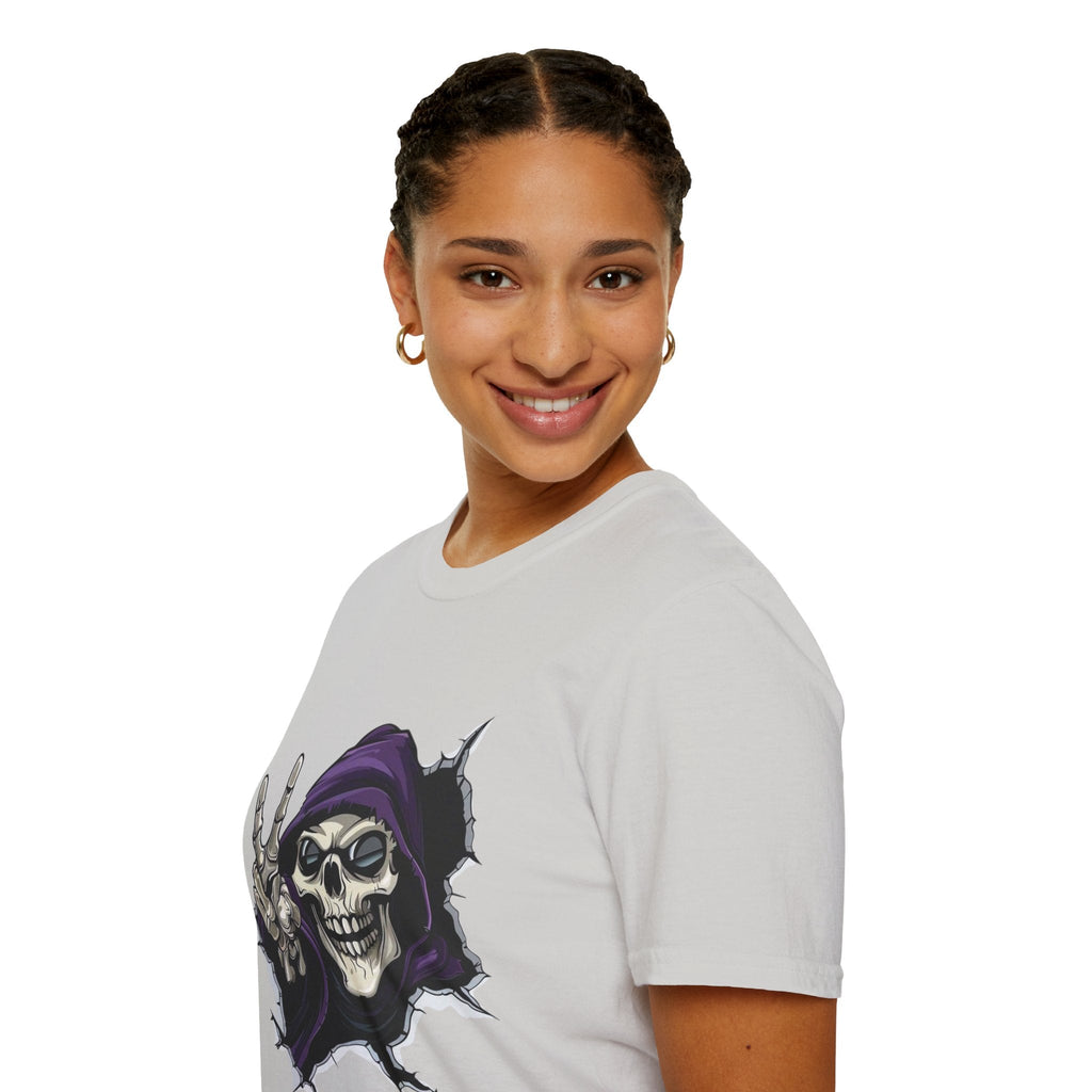 Spooky & Stylish Halloween T-Shirt – Limited Edition Rebellious Skull Graphic Tee, Unisex T-Shirt for Halloween, Festival Wear, Alternative Clothing, Edgy Casual Style - Metamorphosis Creations