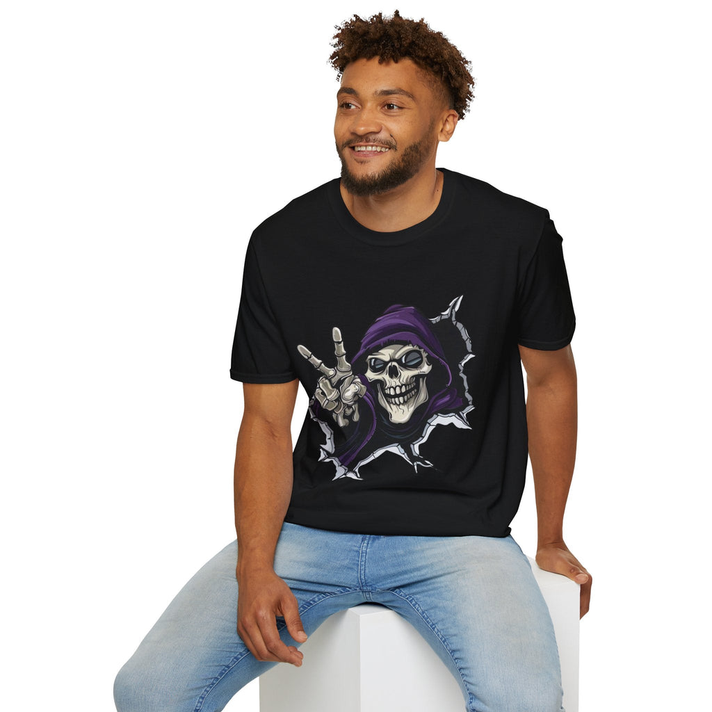 Spooky & Stylish Halloween T-Shirt – Limited Edition Rebellious Skull Graphic Tee, Unisex T-Shirt for Halloween, Festival Wear, Alternative Clothing, Edgy Casual Style - Metamorphosis Creations