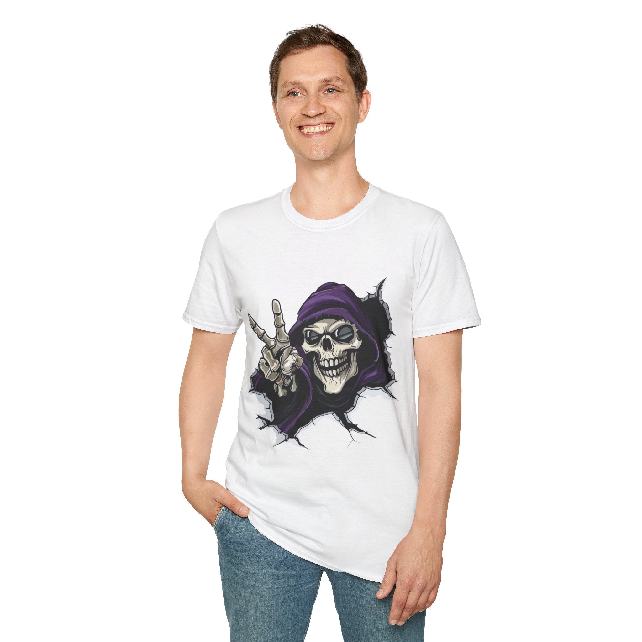 Spooky & Stylish Halloween T-Shirt – Limited Edition Rebellious Skull Graphic Tee, Unisex T-Shirt for Halloween, Festival Wear, Alternative Clothing, Edgy Casual Style - Metamorphosis Creations