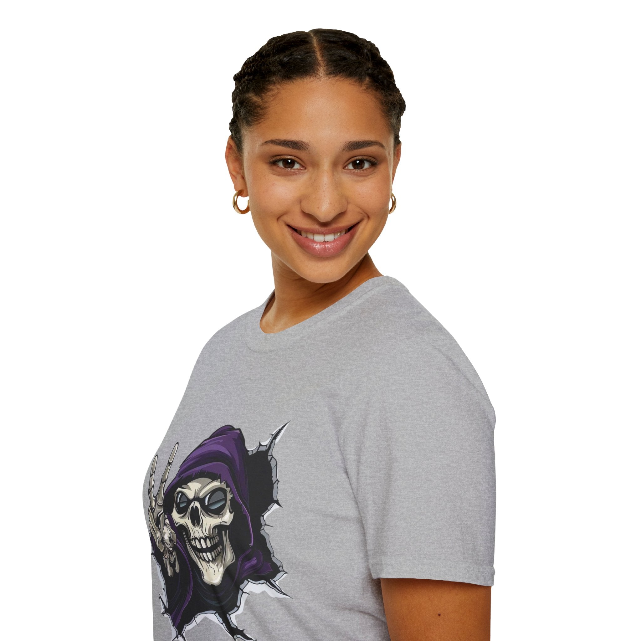 Spooky & Stylish Halloween T-Shirt – Limited Edition Rebellious Skull Graphic Tee, Unisex T-Shirt for Halloween, Festival Wear, Alternative Clothing, Edgy Casual Style - Metamorphosis Creations
