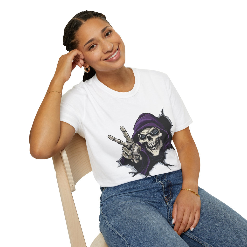 Spooky & Stylish Halloween T-Shirt – Limited Edition Rebellious Skull Graphic Tee, Unisex T-Shirt for Halloween, Festival Wear, Alternative Clothing, Edgy Casual Style - Metamorphosis Creations