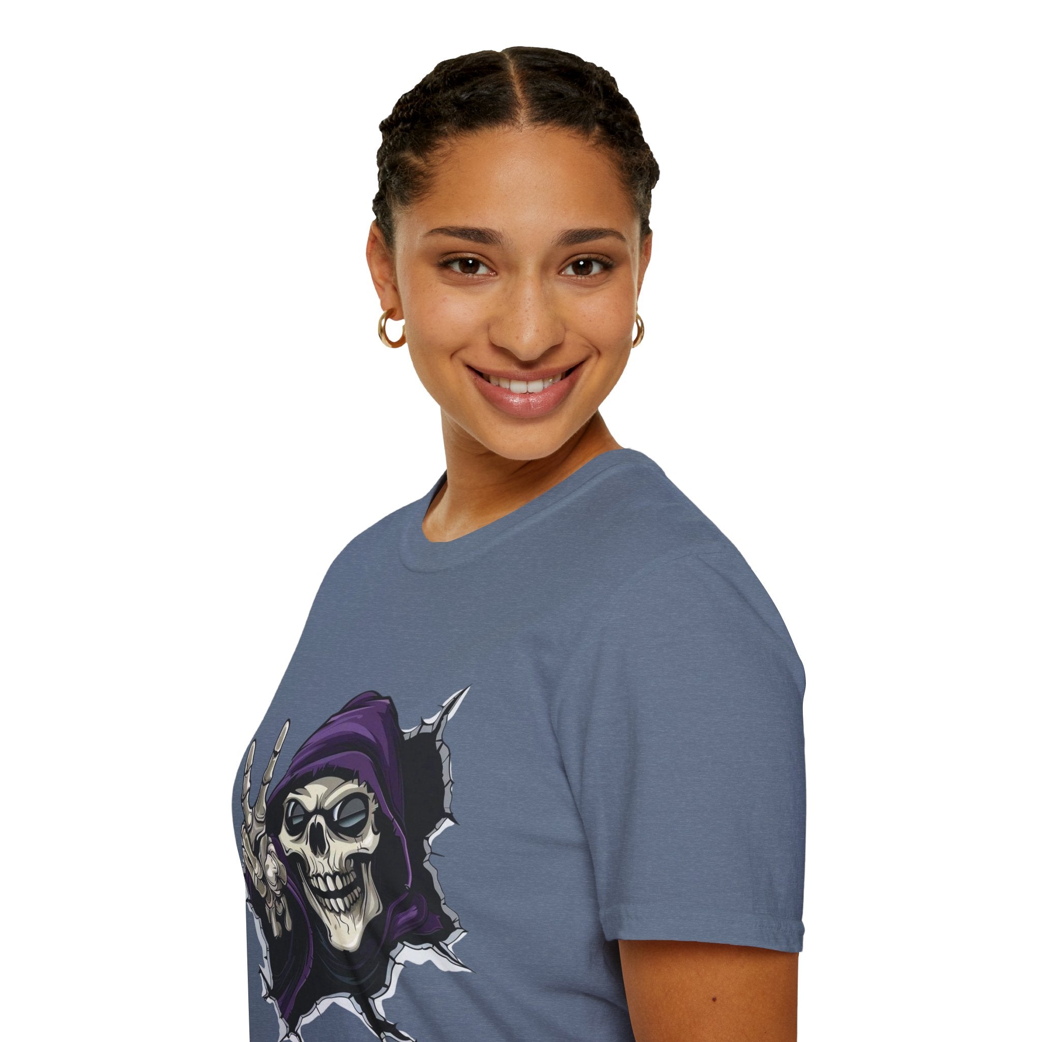 Spooky & Stylish Halloween T-Shirt – Limited Edition Rebellious Skull Graphic Tee, Unisex T-Shirt for Halloween, Festival Wear, Alternative Clothing, Edgy Casual Style - Metamorphosis Creations