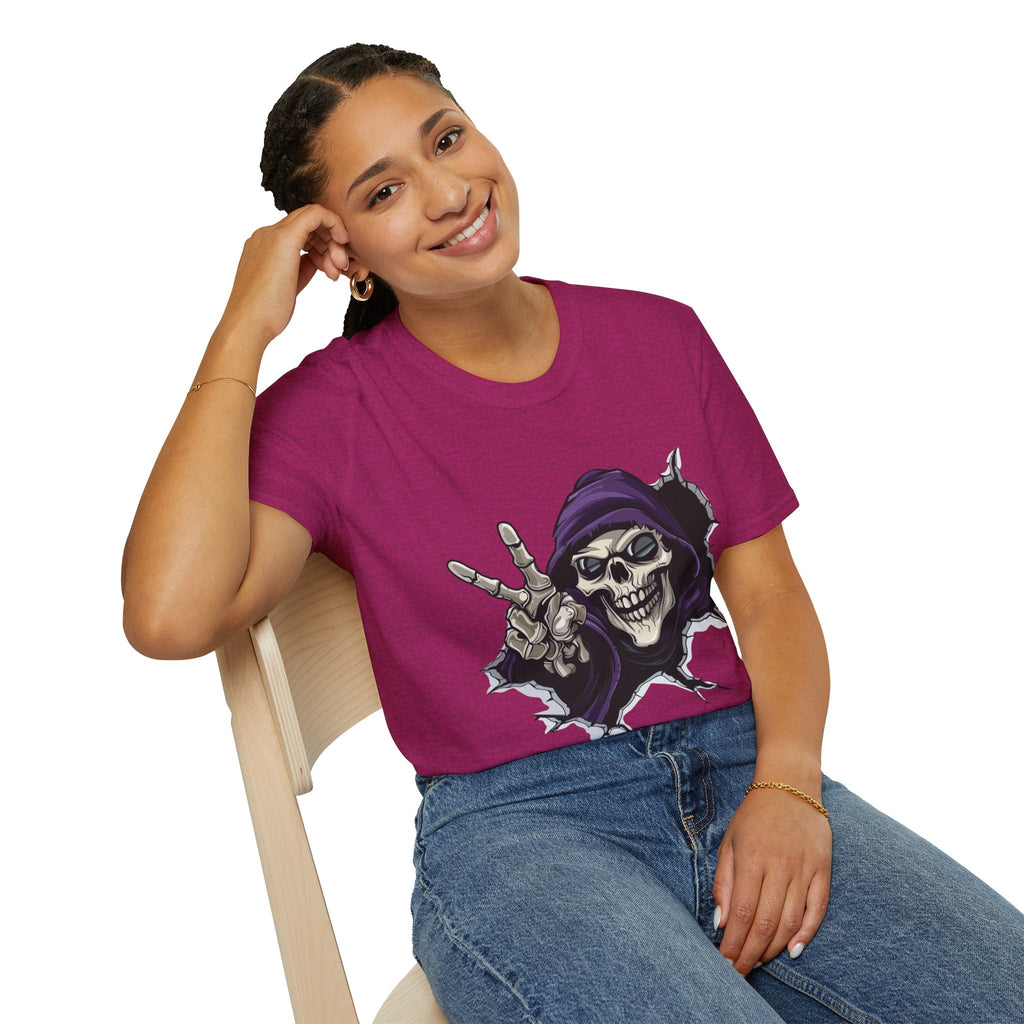 Spooky & Stylish Halloween T-Shirt – Limited Edition Rebellious Skull Graphic Tee, Unisex T-Shirt for Halloween, Festival Wear, Alternative Clothing, Edgy Casual Style - Metamorphosis Creations
