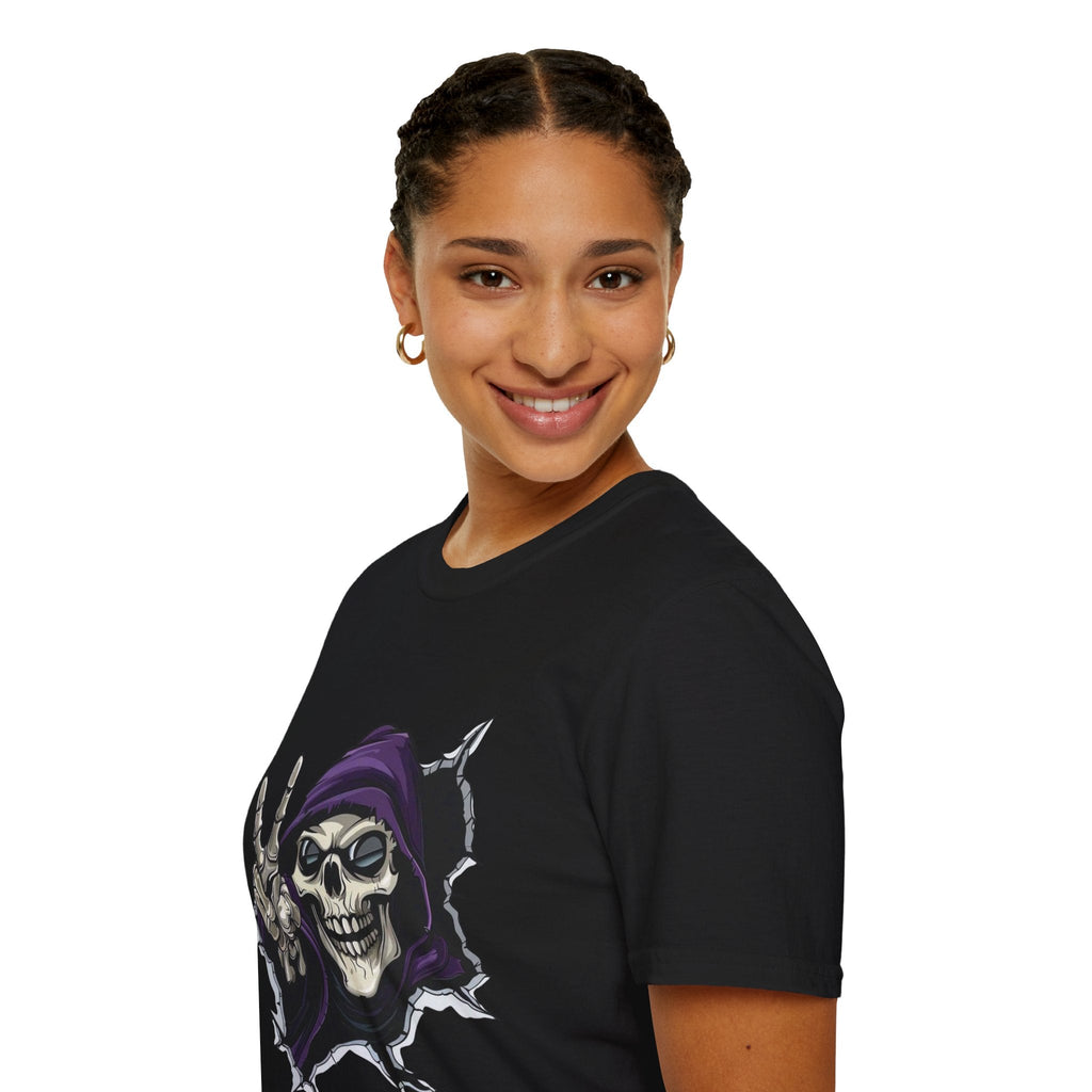 Spooky & Stylish Halloween T-Shirt – Limited Edition Rebellious Skull Graphic Tee, Unisex T-Shirt for Halloween, Festival Wear, Alternative Clothing, Edgy Casual Style - Metamorphosis Creations
