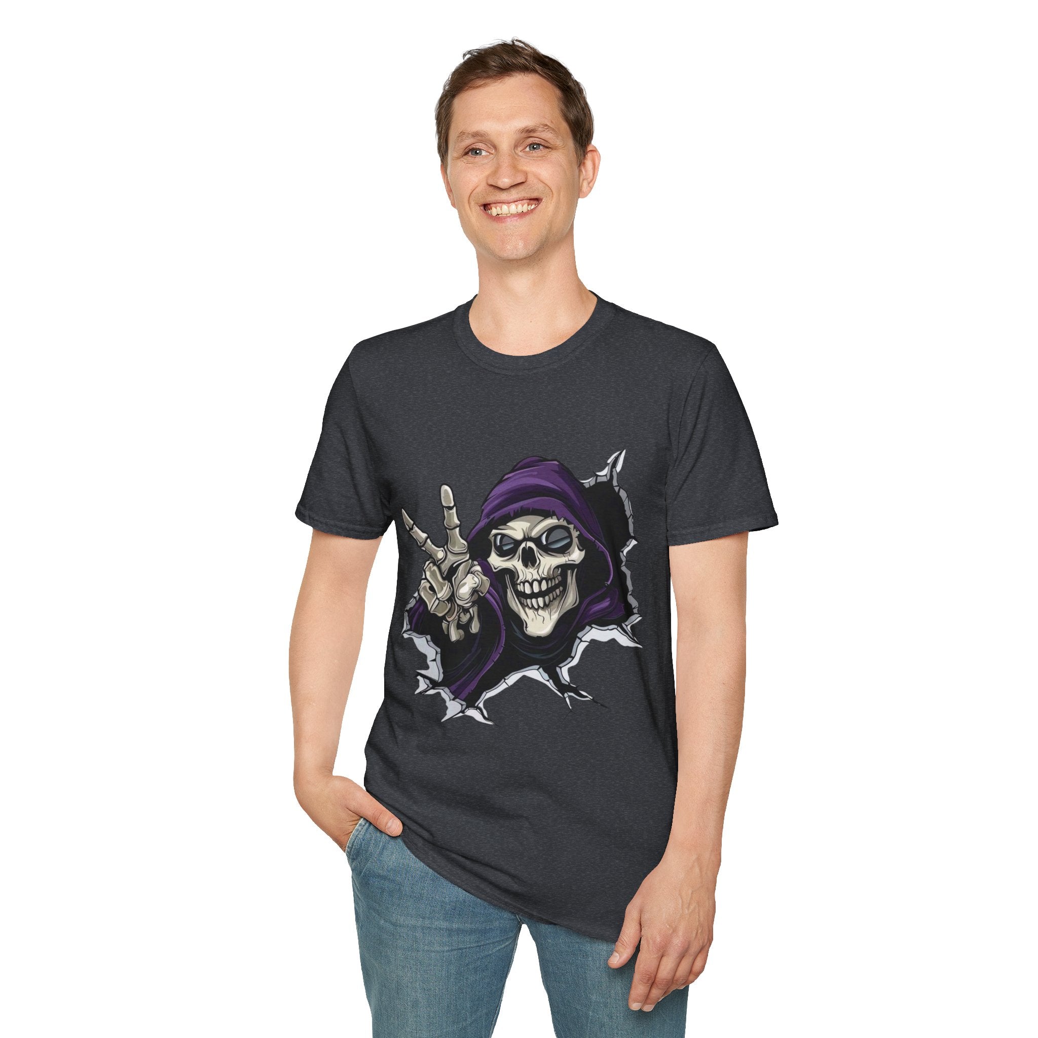 Spooky & Stylish Halloween T-Shirt – Limited Edition Rebellious Skull Graphic Tee, Unisex T-Shirt for Halloween, Festival Wear, Alternative Clothing, Edgy Casual Style - Metamorphosis Creations