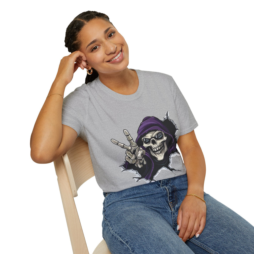 Spooky & Stylish Halloween T-Shirt – Limited Edition Rebellious Skull Graphic Tee, Unisex T-Shirt for Halloween, Festival Wear, Alternative Clothing, Edgy Casual Style - Metamorphosis Creations