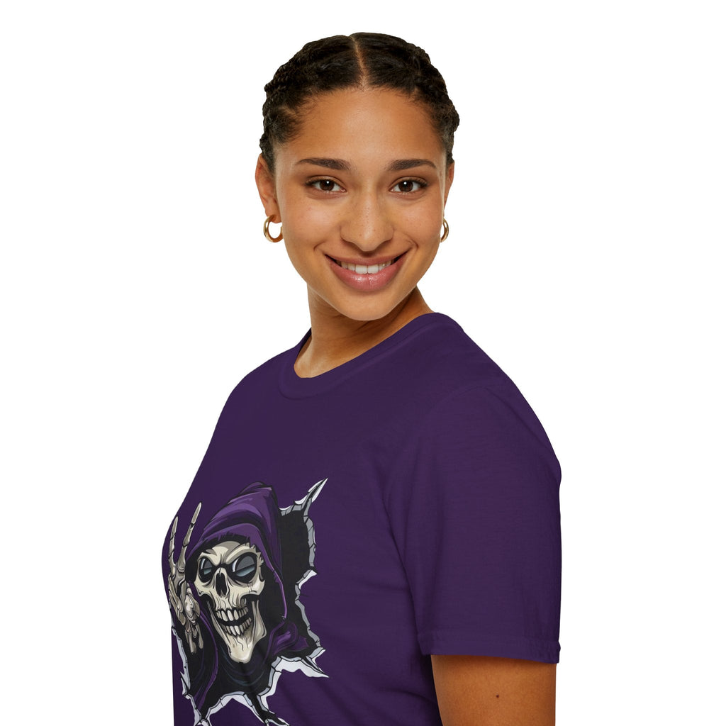 Spooky & Stylish Halloween T-Shirt – Limited Edition Rebellious Skull Graphic Tee, Unisex T-Shirt for Halloween, Festival Wear, Alternative Clothing, Edgy Casual Style - Metamorphosis Creations