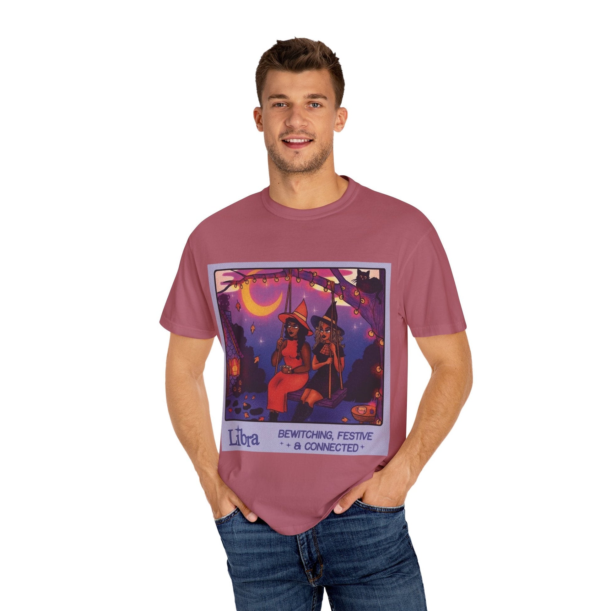 Spooky Vibes Only – Halloween Graphic Tee" Bewitching Libra T-Shirt - Festive and Connected - Unisex Garment - Dyed Tee for Astrology Lovers, Halloween, Birthdays, Gifts, Casual Wear - Metamorphosis Creations