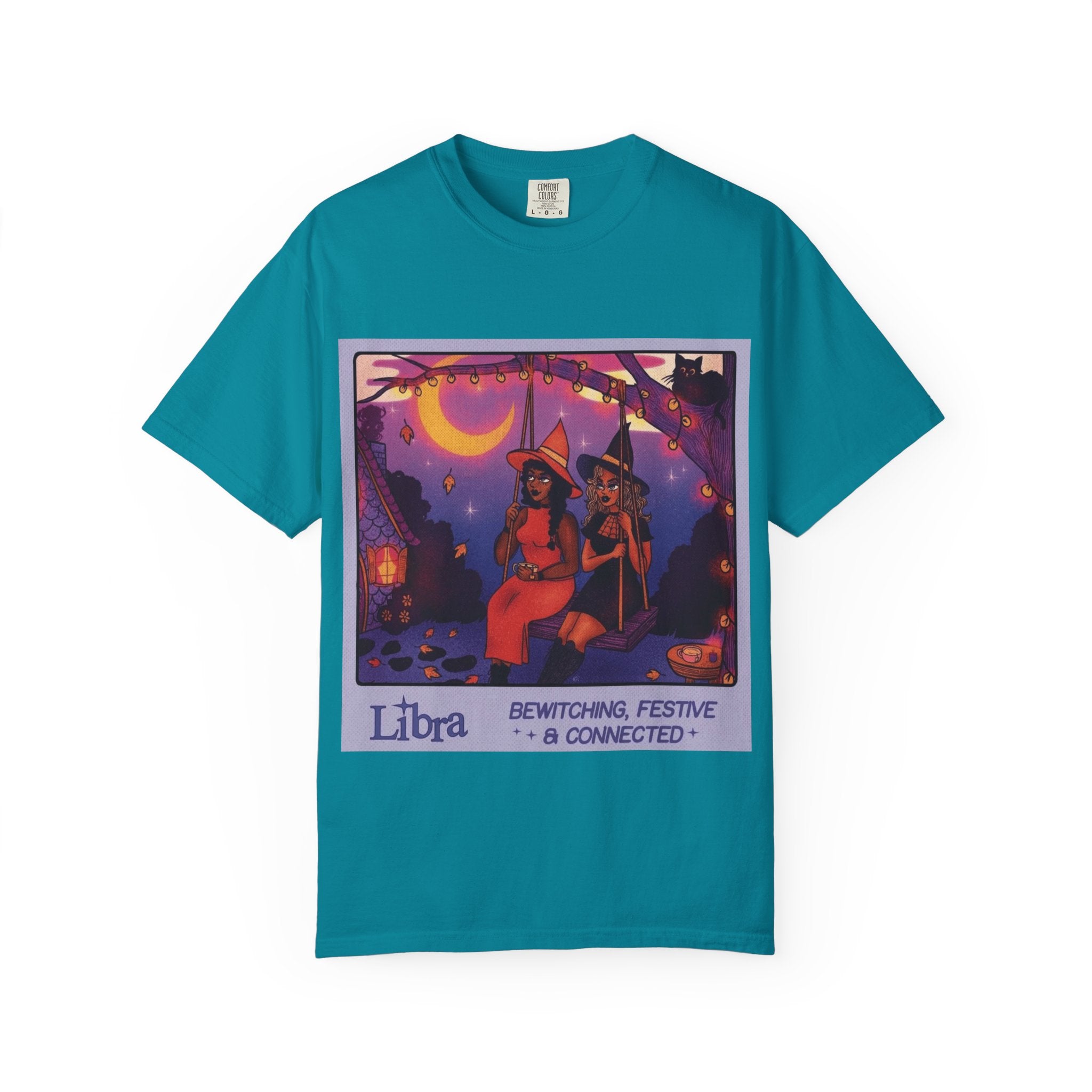 Spooky Vibes Only – Halloween Graphic Tee" Bewitching Libra T-Shirt - Festive and Connected - Unisex Garment - Dyed Tee for Astrology Lovers, Halloween, Birthdays, Gifts, Casual Wear - Metamorphosis Creations
