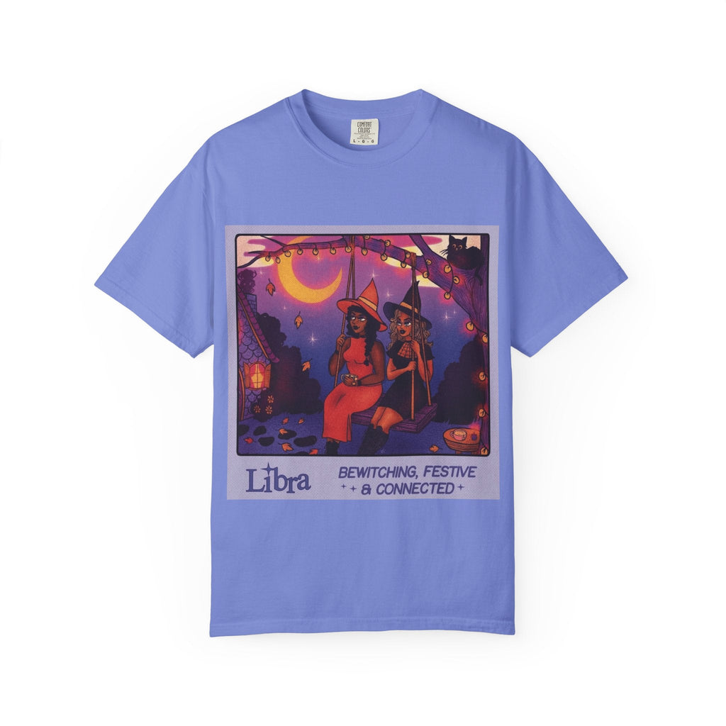 Spooky Vibes Only – Halloween Graphic Tee" Bewitching Libra T-Shirt - Festive and Connected - Unisex Garment - Dyed Tee for Astrology Lovers, Halloween, Birthdays, Gifts, Casual Wear - Metamorphosis Creations