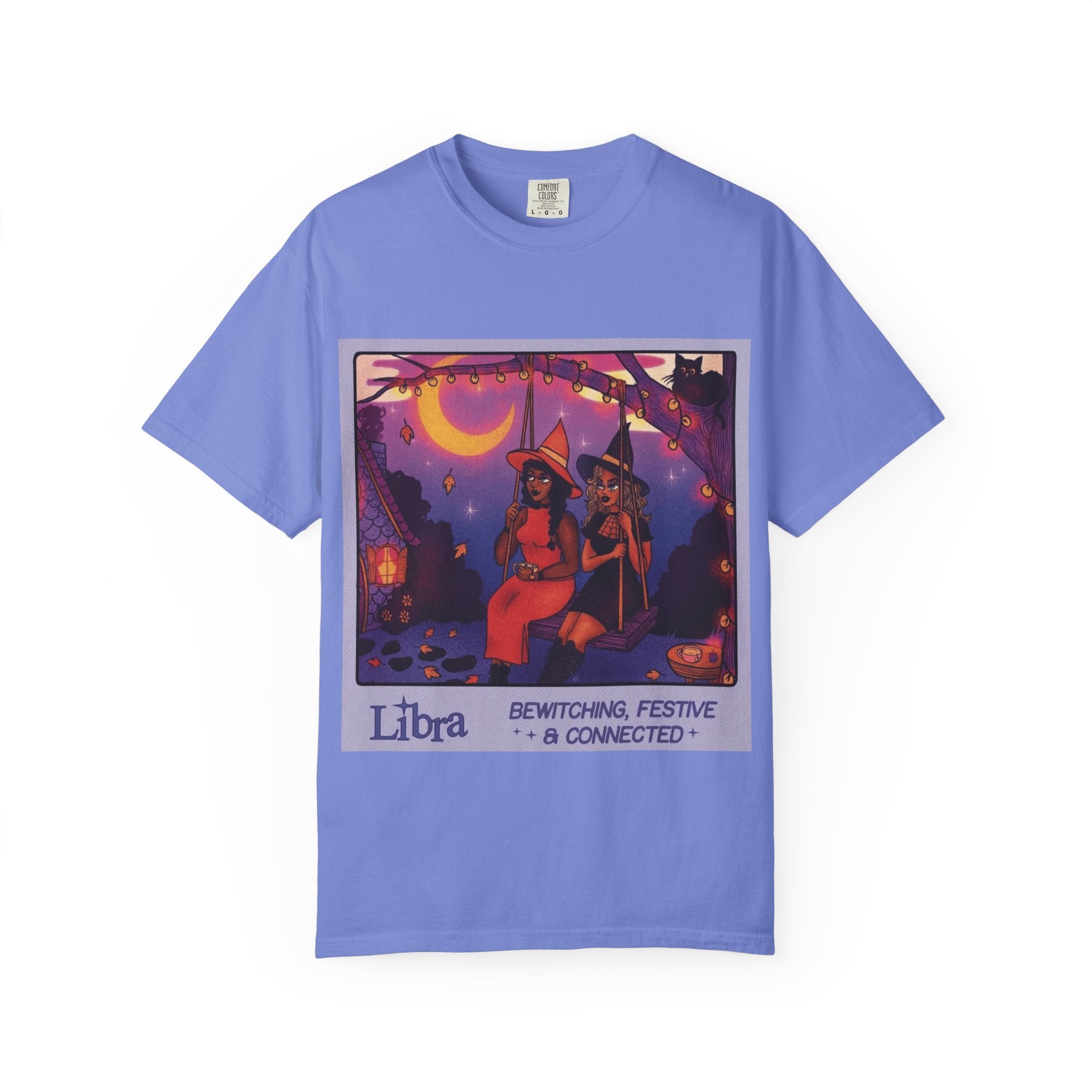 Spooky Vibes Only – Halloween Graphic Tee" Bewitching Libra T-Shirt - Festive and Connected - Unisex Garment - Dyed Tee for Astrology Lovers, Halloween, Birthdays, Gifts, Casual Wear - Metamorphosis Creations