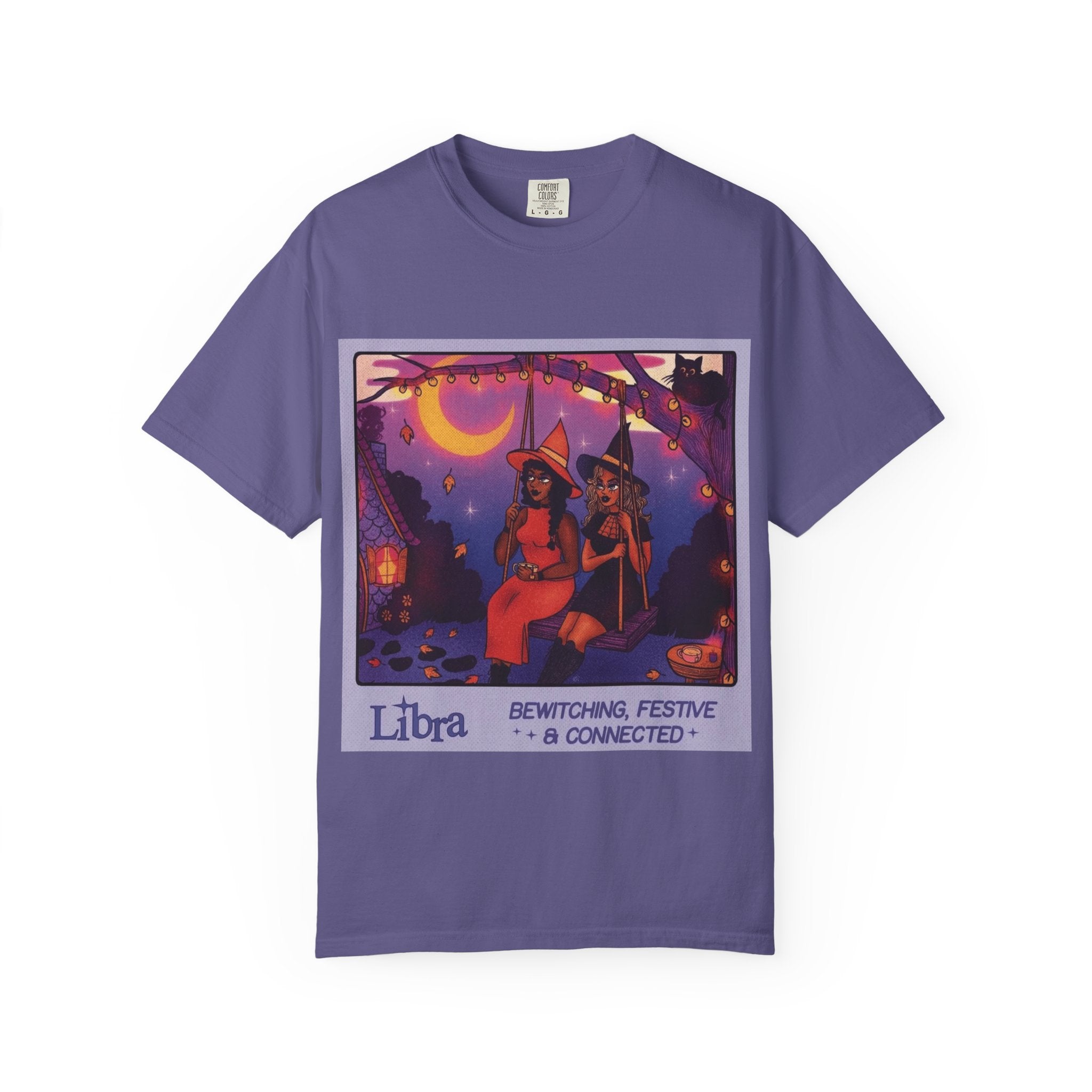 Spooky Vibes Only – Halloween Graphic Tee" Bewitching Libra T-Shirt - Festive and Connected - Unisex Garment - Dyed Tee for Astrology Lovers, Halloween, Birthdays, Gifts, Casual Wear - Metamorphosis Creations