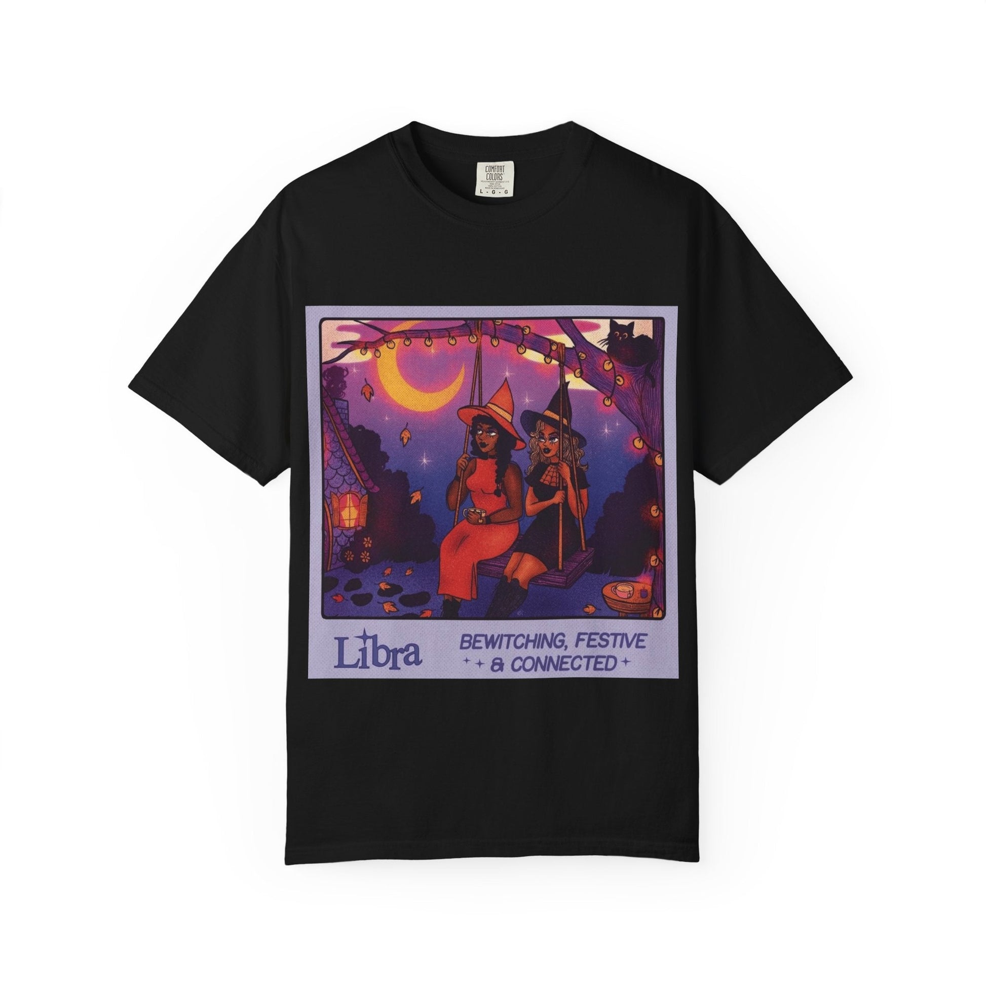 Spooky Vibes Only – Halloween Graphic Tee" Bewitching Libra T-Shirt - Festive and Connected - Unisex Garment - Dyed Tee for Astrology Lovers, Halloween, Birthdays, Gifts, Casual Wear - Metamorphosis Creations