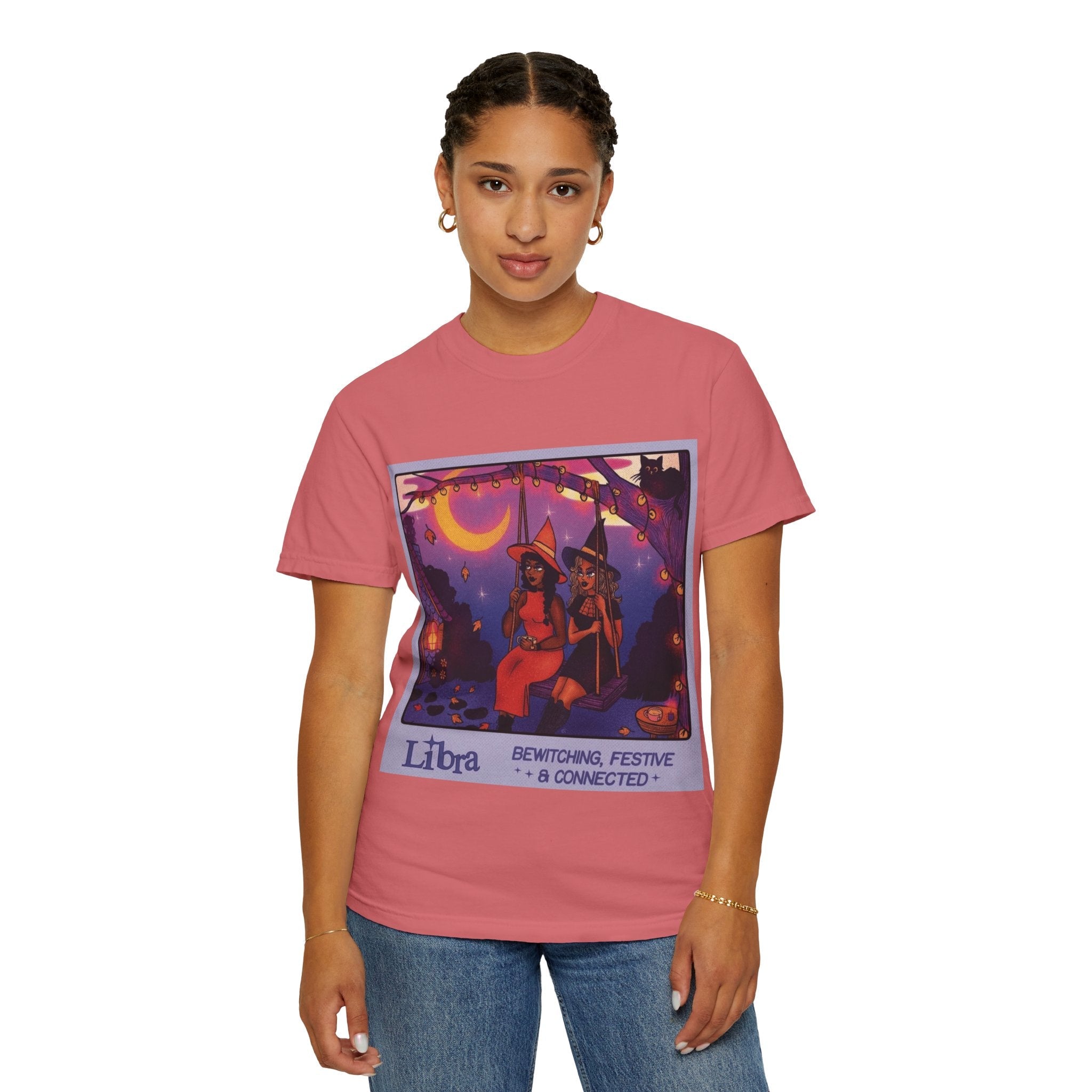 Spooky Vibes Only – Halloween Graphic Tee" Bewitching Libra T-Shirt - Festive and Connected - Unisex Garment - Dyed Tee for Astrology Lovers, Halloween, Birthdays, Gifts, Casual Wear - Metamorphosis Creations