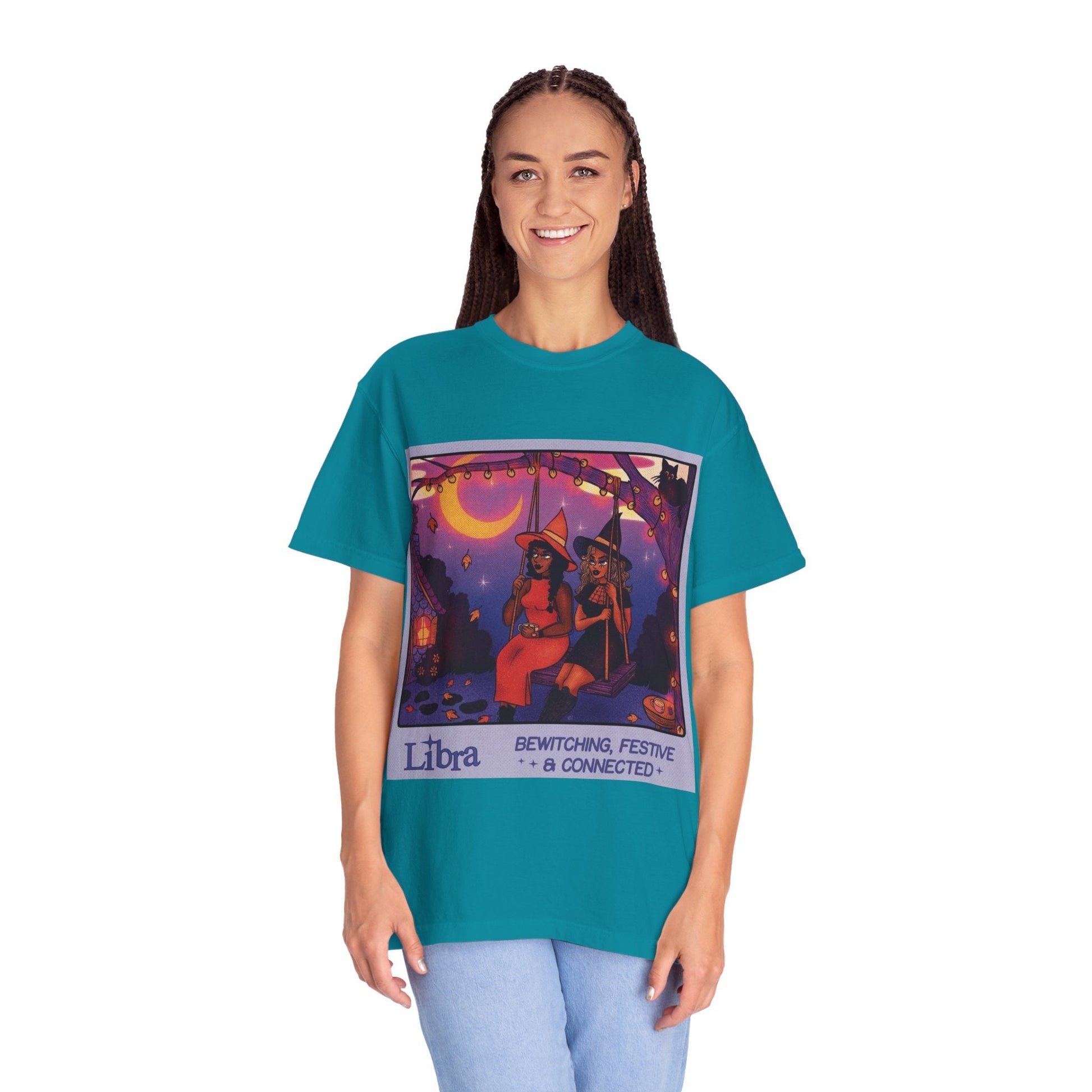 Spooky Vibes Only – Halloween Graphic Tee" Bewitching Libra T-Shirt - Festive and Connected - Unisex Garment - Dyed Tee for Astrology Lovers, Halloween, Birthdays, Gifts, Casual Wear - Metamorphosis Creations