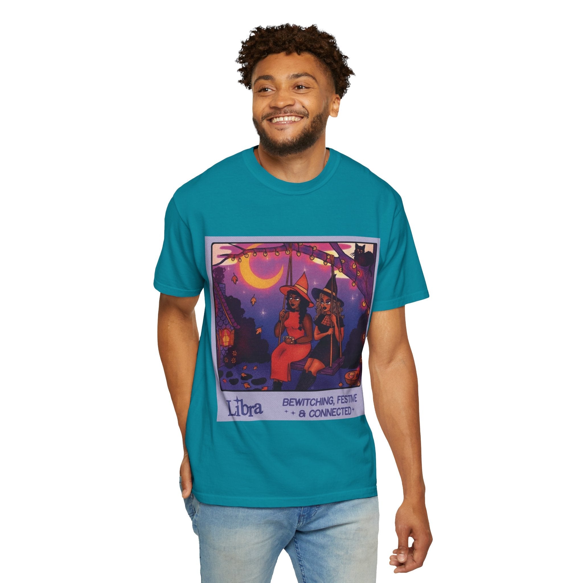 Spooky Vibes Only – Halloween Graphic Tee" Bewitching Libra T-Shirt - Festive and Connected - Unisex Garment - Dyed Tee for Astrology Lovers, Halloween, Birthdays, Gifts, Casual Wear - Metamorphosis Creations
