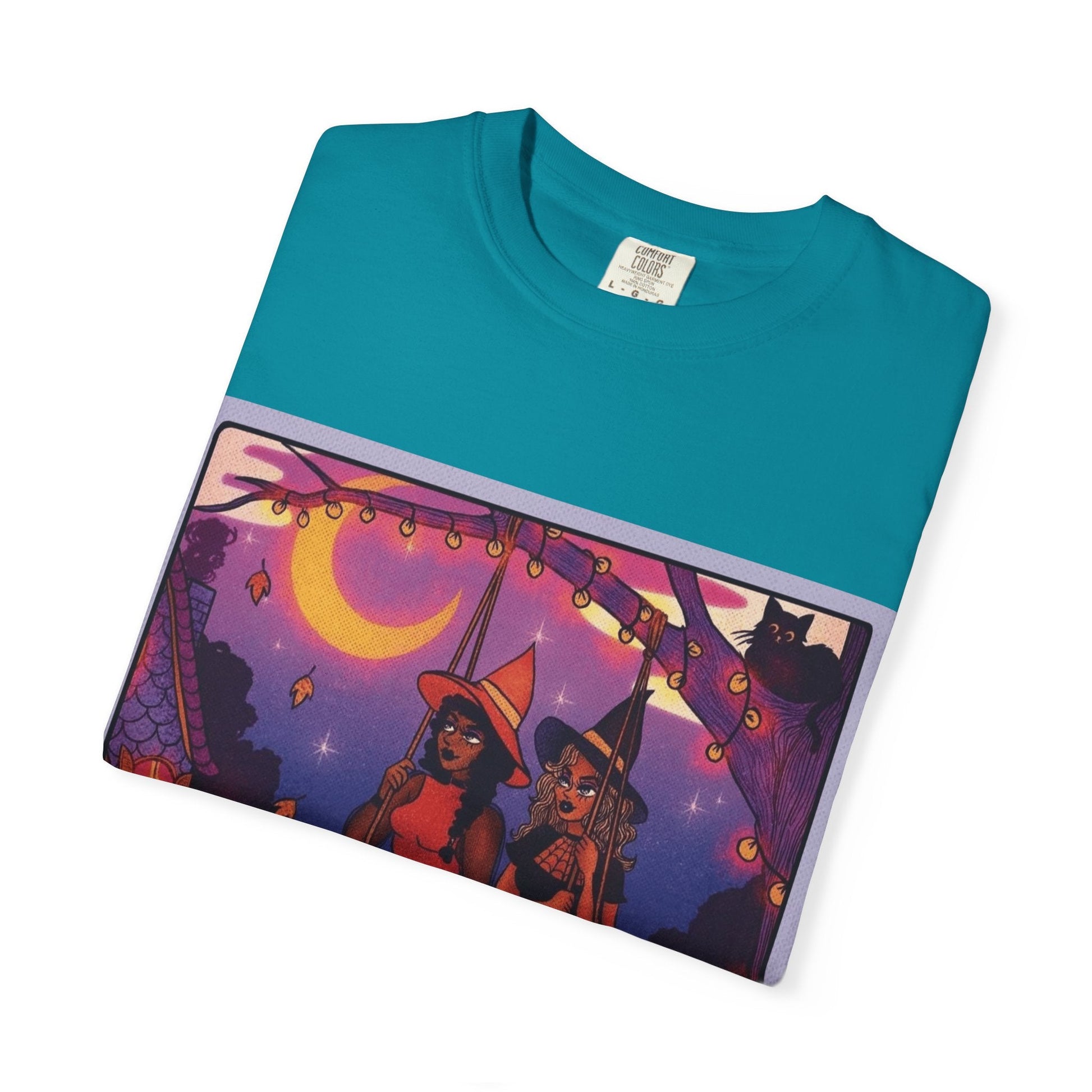 Spooky Vibes Only – Halloween Graphic Tee" Bewitching Libra T-Shirt - Festive and Connected - Unisex Garment - Dyed Tee for Astrology Lovers, Halloween, Birthdays, Gifts, Casual Wear - Metamorphosis Creations