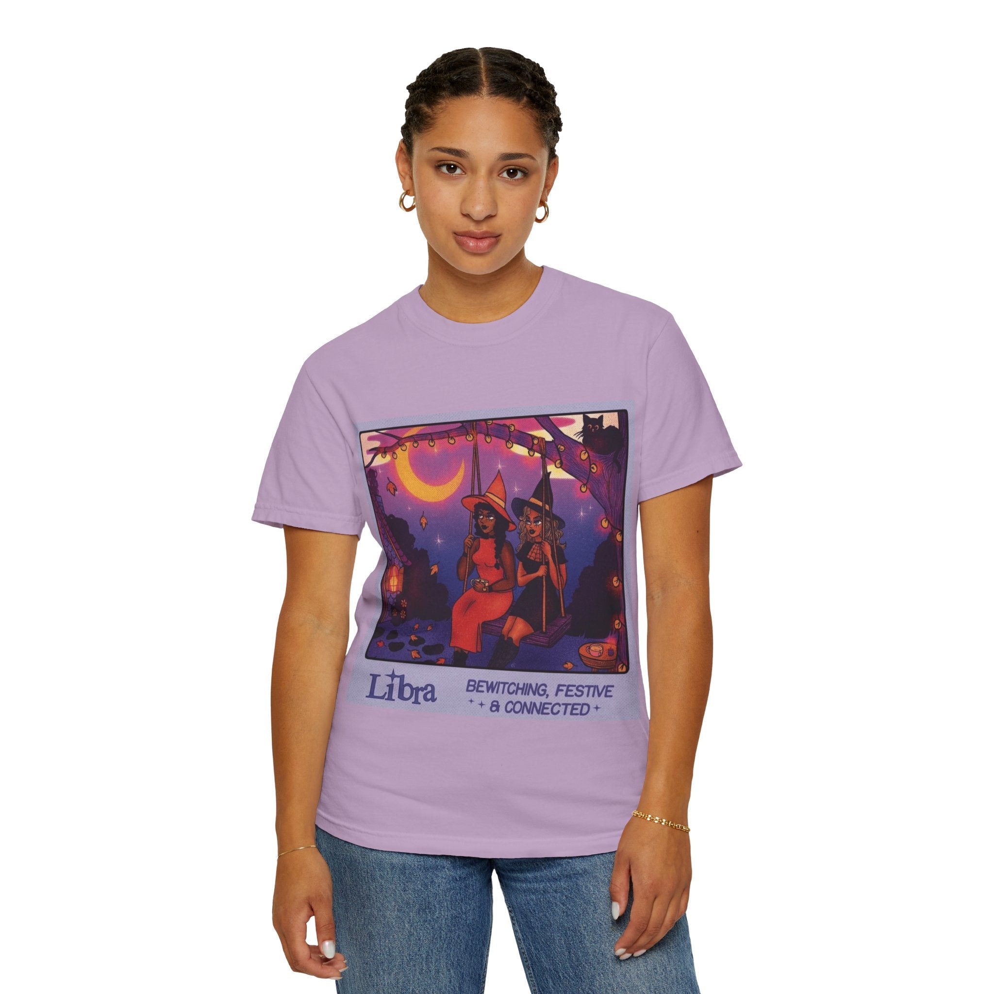 Spooky Vibes Only – Halloween Graphic Tee" Bewitching Libra T-Shirt - Festive and Connected - Unisex Garment - Dyed Tee for Astrology Lovers, Halloween, Birthdays, Gifts, Casual Wear - Metamorphosis Creations