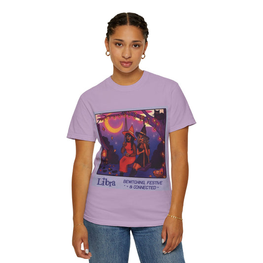 Spooky Vibes Only – Halloween Graphic Tee" Bewitching Libra T-Shirt - Festive and Connected - Unisex Garment - Dyed Tee for Astrology Lovers, Halloween, Birthdays, Gifts, Casual Wear - Metamorphosis Creations