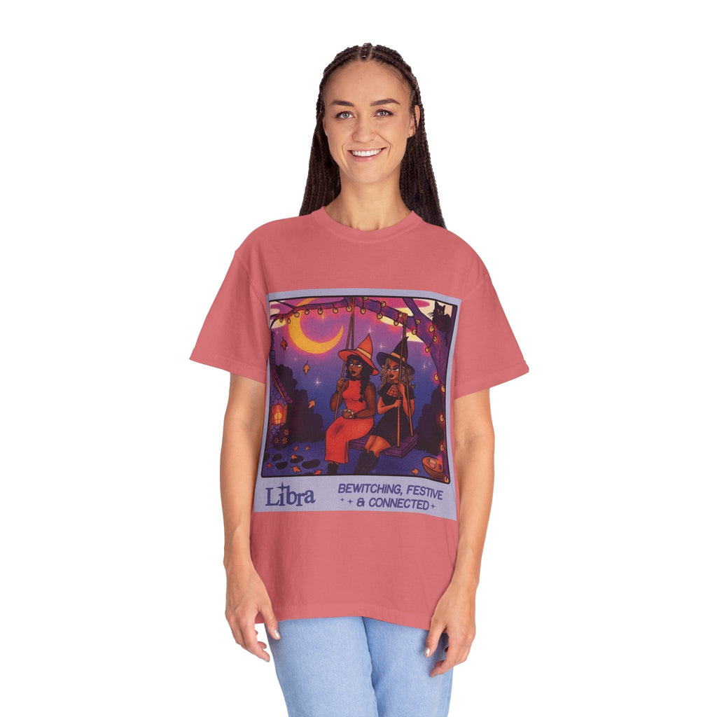 Spooky Vibes Only – Halloween Graphic Tee" Bewitching Libra T-Shirt - Festive and Connected - Unisex Garment - Dyed Tee for Astrology Lovers, Halloween, Birthdays, Gifts, Casual Wear - Metamorphosis Creations