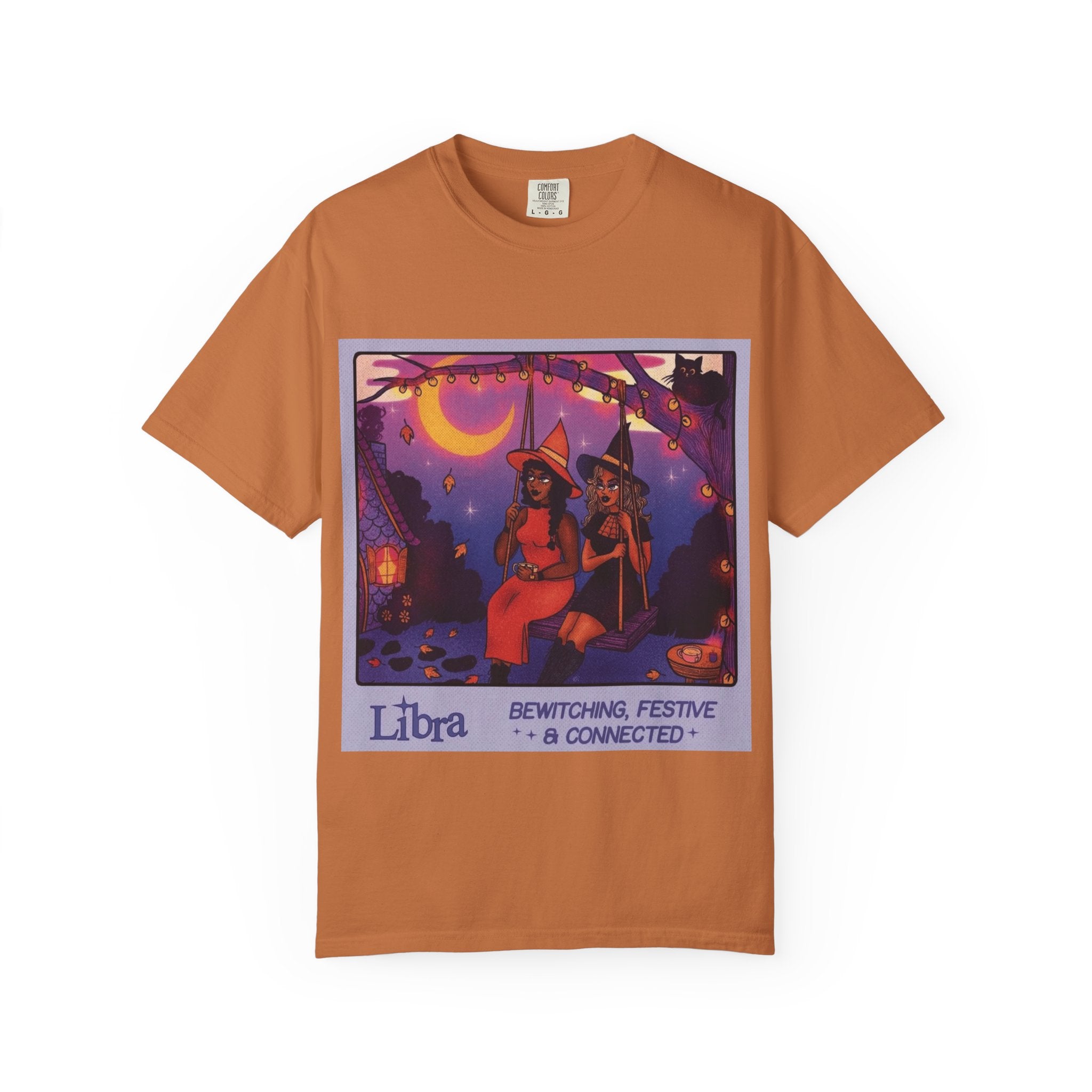 Spooky Vibes Only – Halloween Graphic Tee" Bewitching Libra T-Shirt - Festive and Connected - Unisex Garment - Dyed Tee for Astrology Lovers, Halloween, Birthdays, Gifts, Casual Wear - Metamorphosis Creations