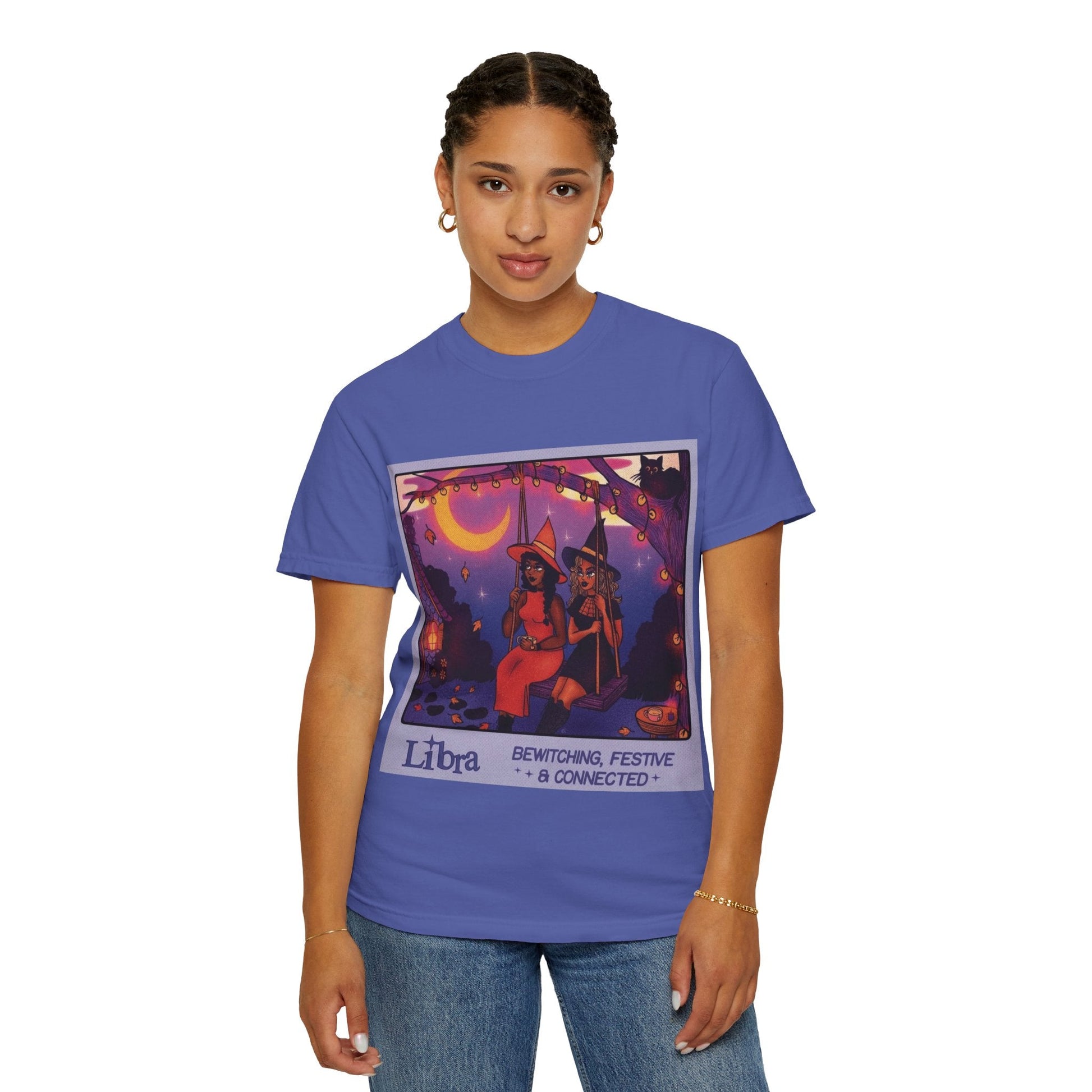 Spooky Vibes Only – Halloween Graphic Tee" Bewitching Libra T-Shirt - Festive and Connected - Unisex Garment - Dyed Tee for Astrology Lovers, Halloween, Birthdays, Gifts, Casual Wear - Metamorphosis Creations