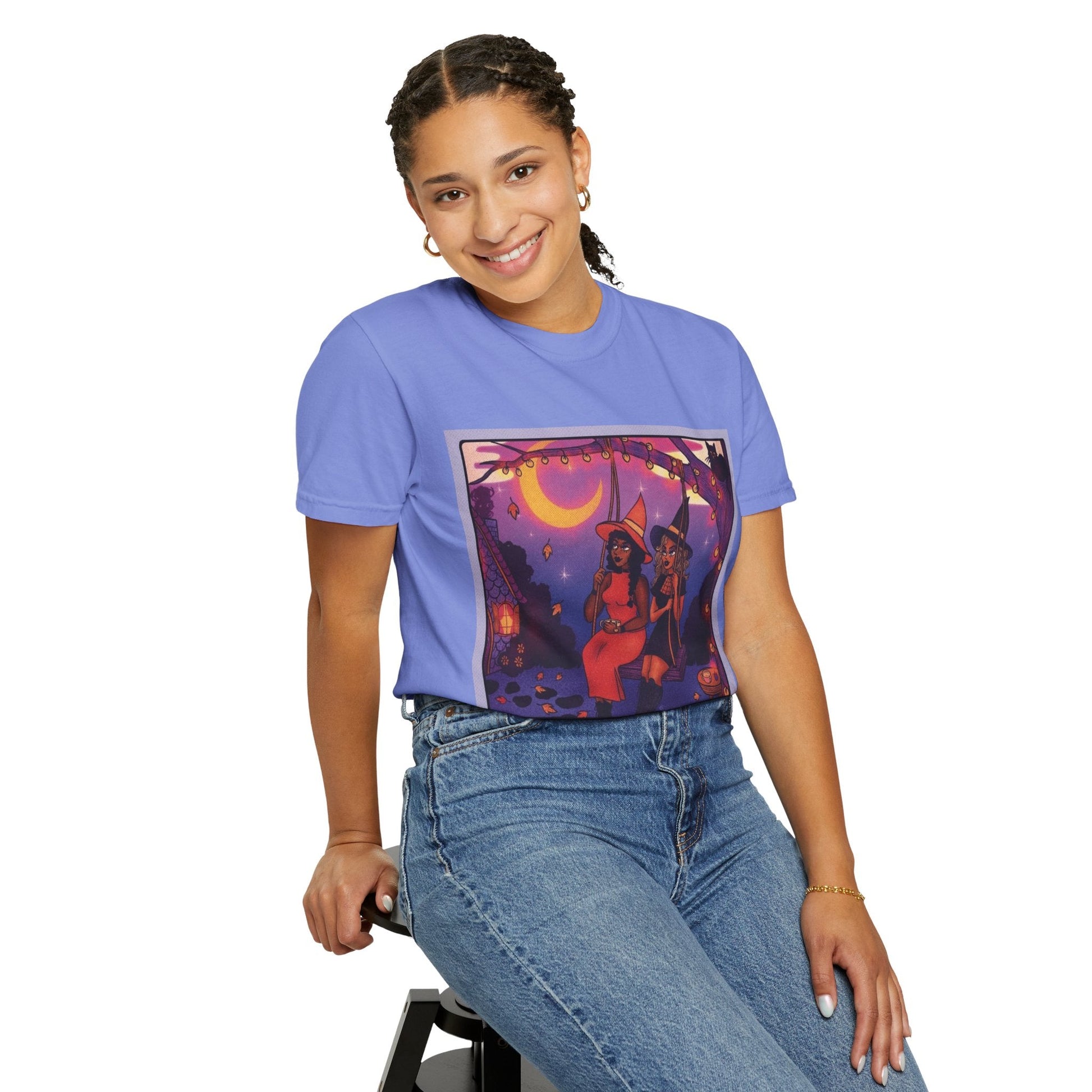 Spooky Vibes Only – Halloween Graphic Tee" Bewitching Libra T-Shirt - Festive and Connected - Unisex Garment - Dyed Tee for Astrology Lovers, Halloween, Birthdays, Gifts, Casual Wear - Metamorphosis Creations