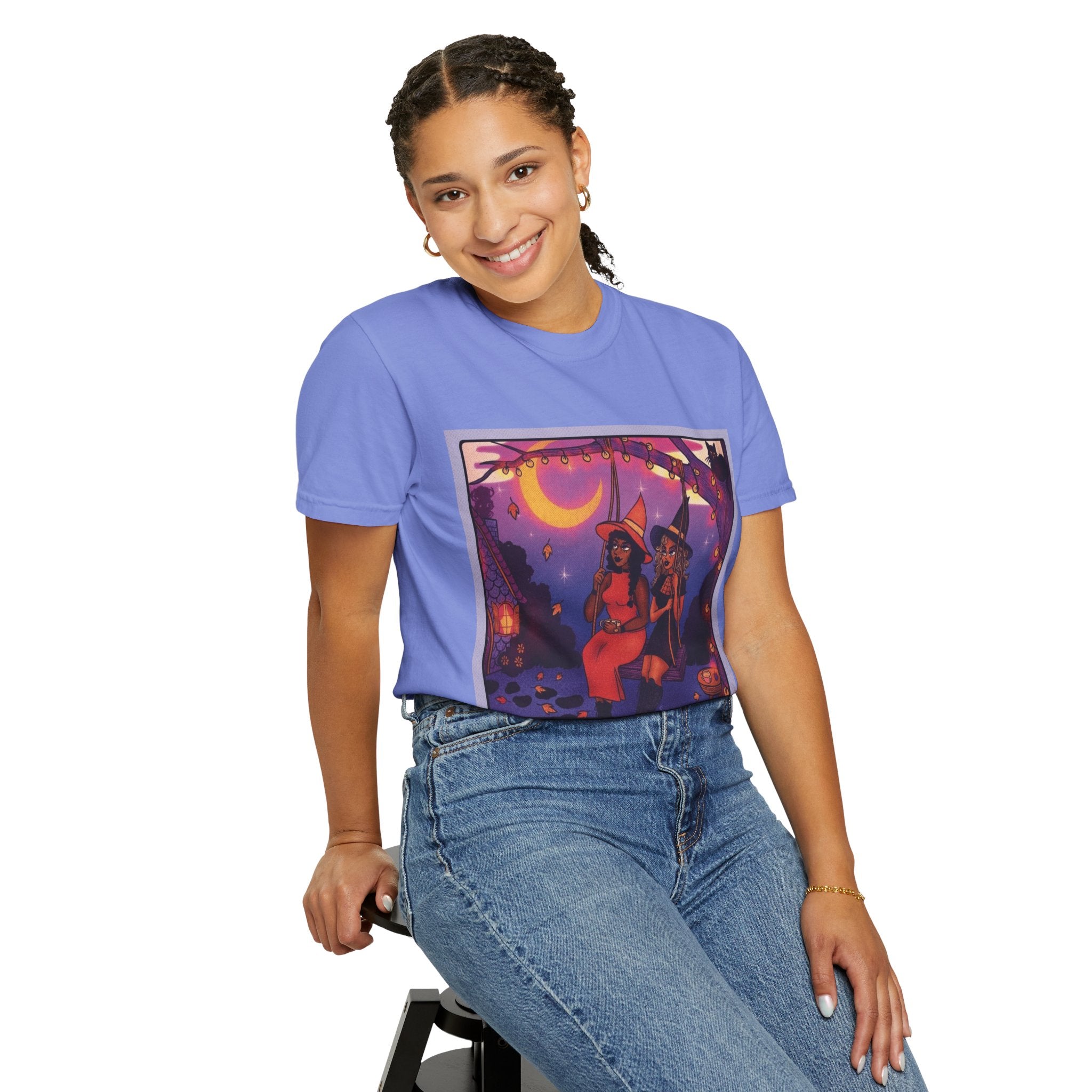 Spooky Vibes Only – Halloween Graphic Tee" Bewitching Libra T-Shirt - Festive and Connected - Unisex Garment - Dyed Tee for Astrology Lovers, Halloween, Birthdays, Gifts, Casual Wear - Metamorphosis Creations